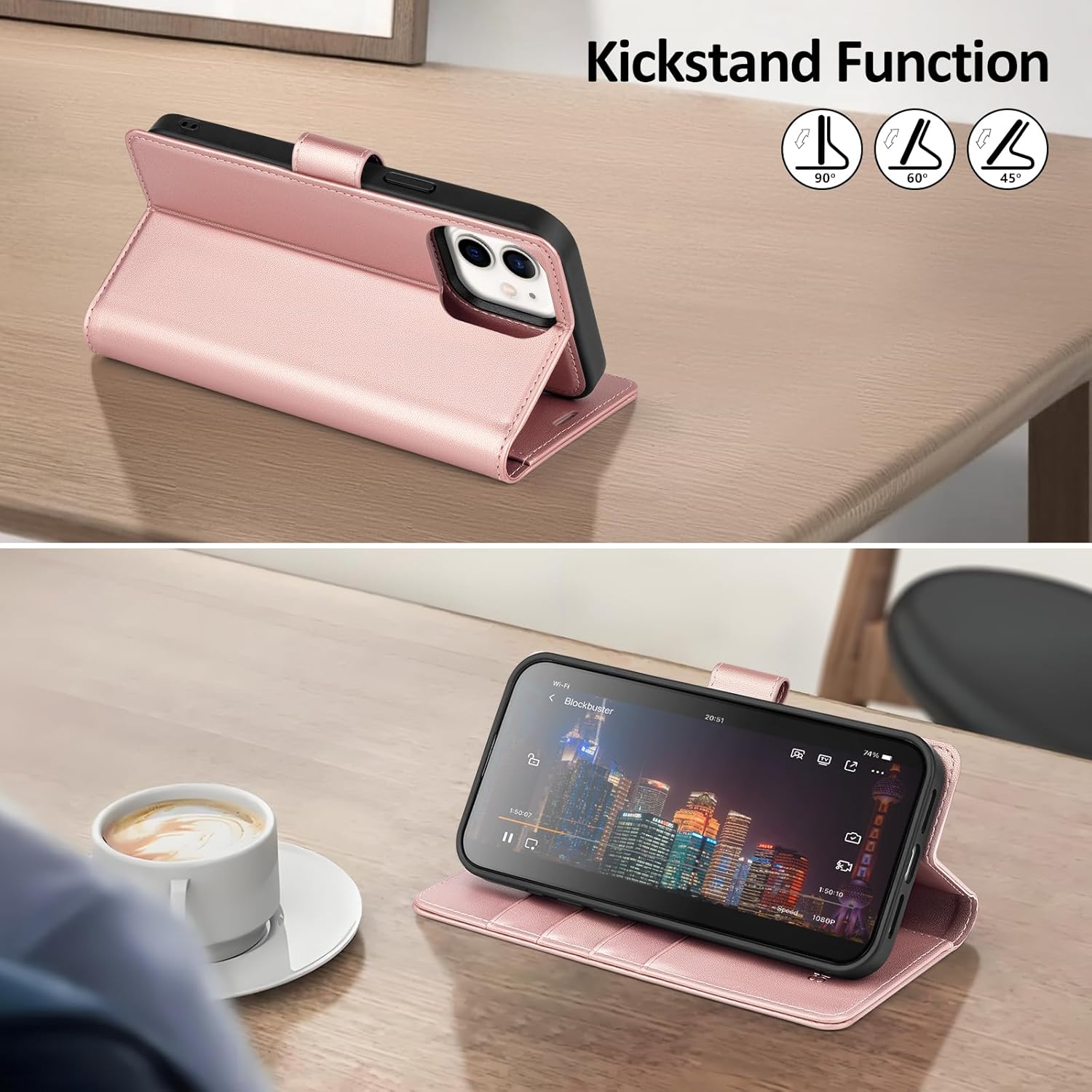 Shieldtop Compatible Magsafe Magnetic 2 in 1 Detachable iPhone 11 Wallet Case with Card Holder Credit Card Slots Men Women,PU Leather RFID Blocking Flip Kickstand for Apple 11 6.1",Rose Gold