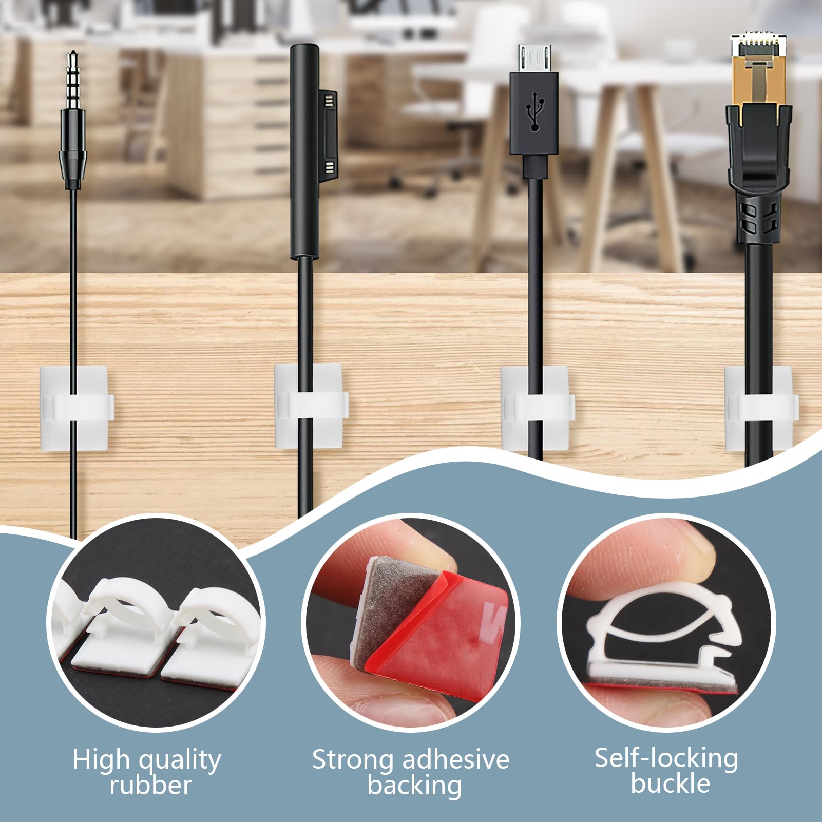 30 stuks kabelhouders, zelfklevende kabelclips voor glasvezelkabel, kabelgeleiding voor kabelbeheer, kabelklemmen voor netwerkkabel en audiokabel, kabelclips, organizer, binnen en buiten, transparant