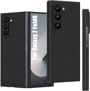 Slim Carbon Fiber Case for Samsung Galaxy Z Fold 6, 1500D Aramid Fiber Thin Z Fold6 Cover Supports Wireless Charging for Men and Women, Matte Black
