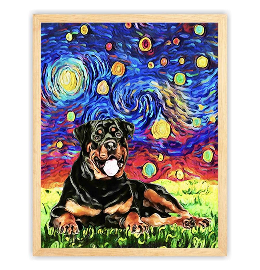 Bestbuddy Pet 11X14 Unframed Starry Night Styled Rottweiler Dog Animals Lover Family Peace Love Oil Painting Art Print Poster Wall Decor AP088