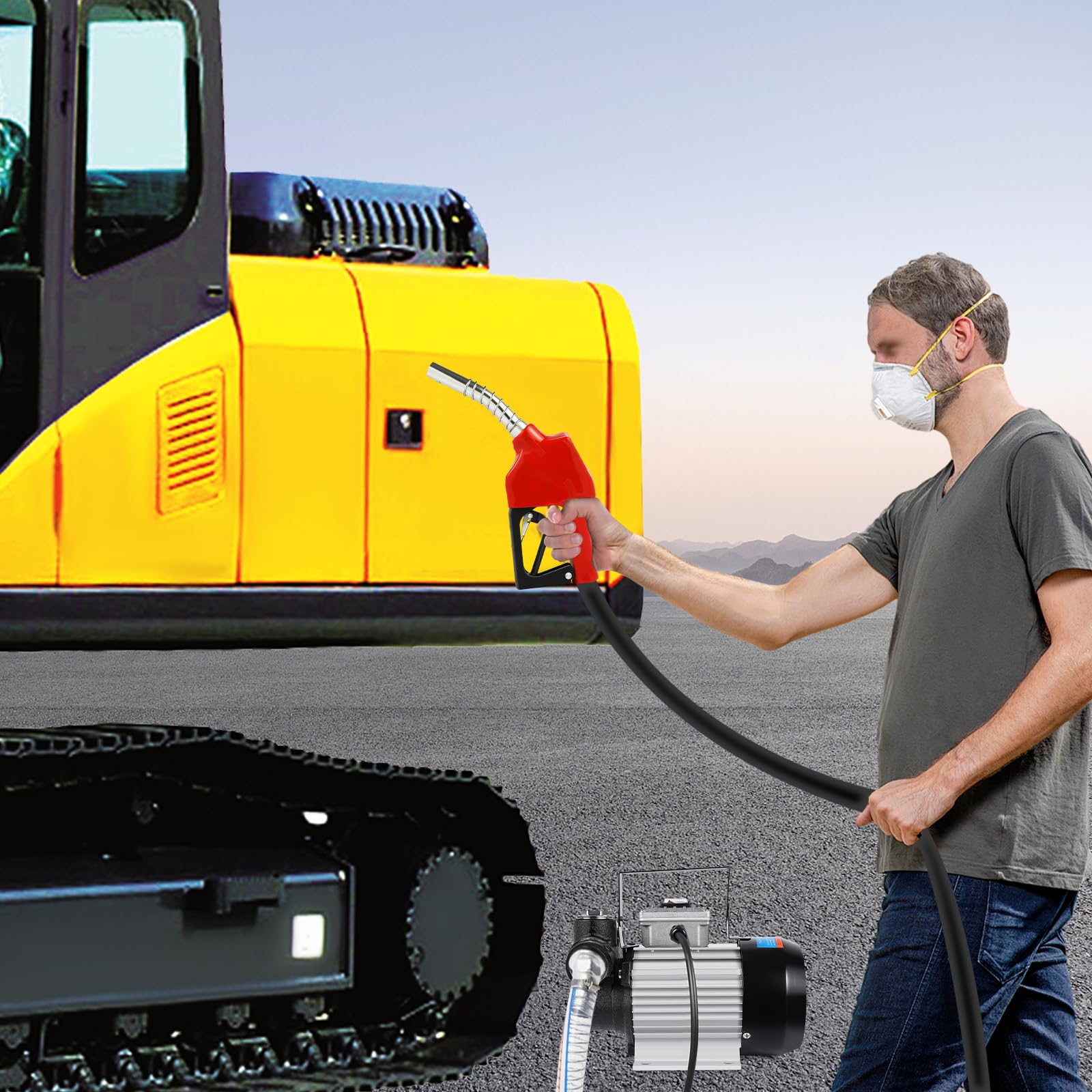 Dieselpumpe, 230V 550W Selbstansaugend Pumpe mit 5M Saugleistung, 60L/Min Absaugpumpe mit Ölpistole, Kraftstofffilter und 4+2M Schlauch