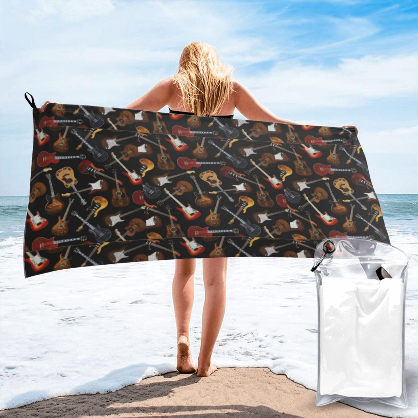 WYCZHY Guitars Print Beach Towel Soft Quick Dry For Spa Pool Gym Vacation Travelers Women Men Adults Sauna Gift