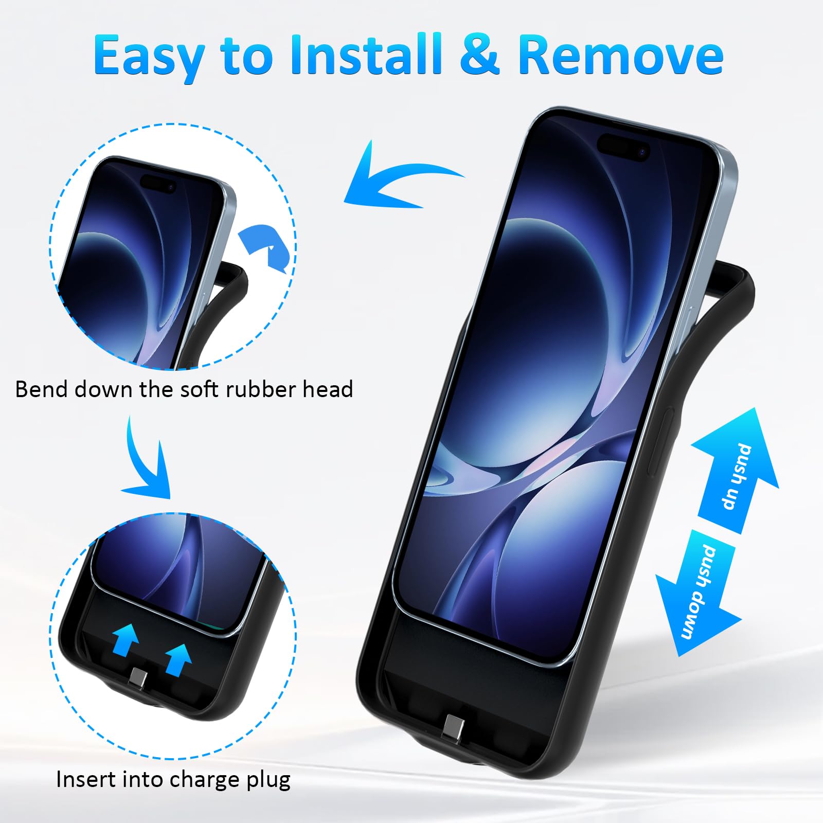 Custodia Batteria per iPhone 16 Pro,8500mAh Portatile Caricabatterie Ultra Sottile Power Bank Cover Batteria per iPhone 16 Pro（6.1“）-Nero