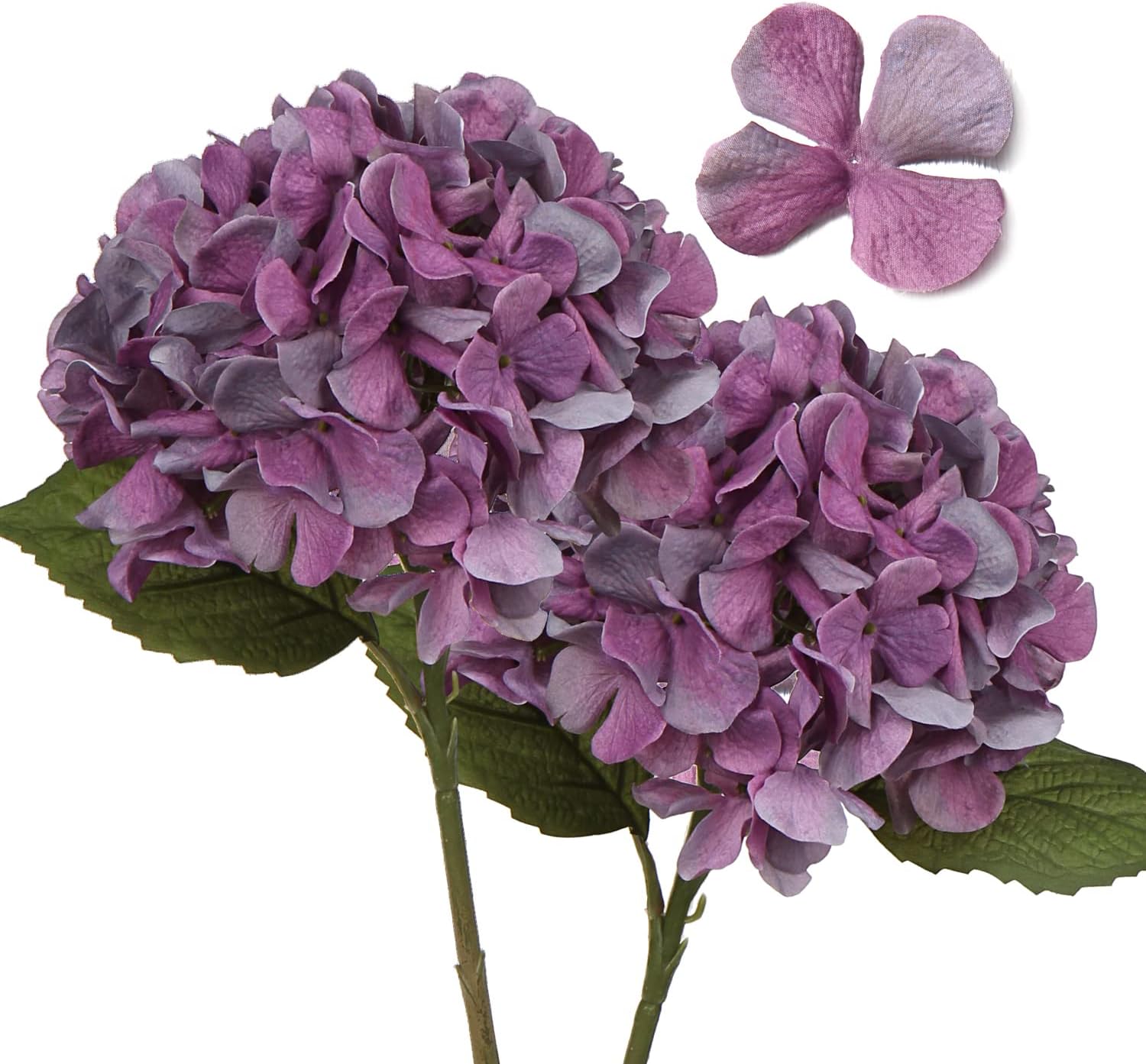 Hollyone 2 pcs Purple Hydrangea Artificial Flowers with 16.9'' Long Stem, Fake Flowers Dried Flowers, Artificial Hydrangea Plants for Kitchen, Home Decor, Party, Wedding Decorations