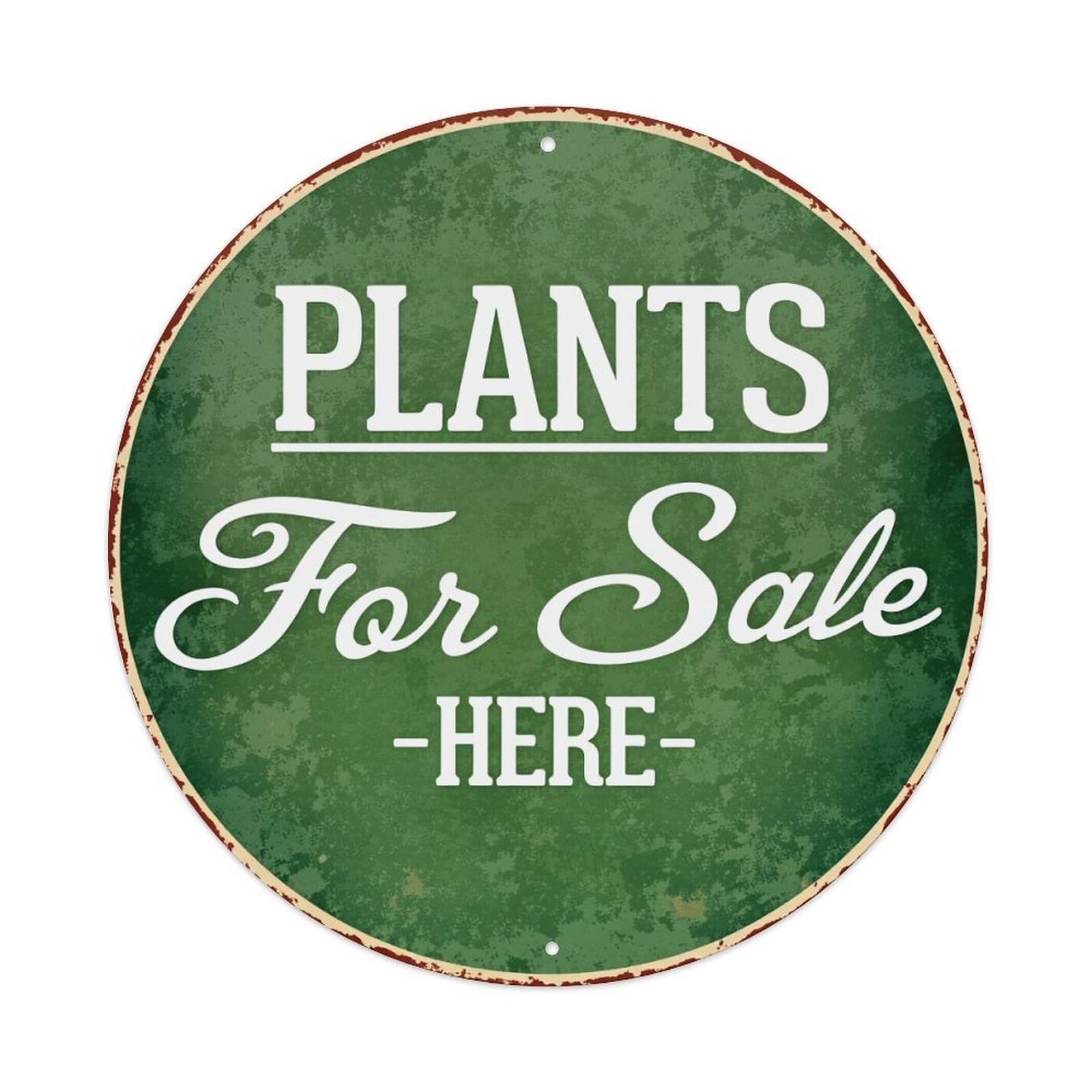 Plants For Sale Here Retro Metal Sign Round Tin Sign, Vintage Decor Art Poster for Bar, Home, Man Cave, Kitchen, Laundry Room Gift 8x8Inch