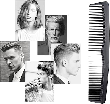 1Piece 7.48in Hair Comb, Medium Tooth and Fine Tooth Comb, Curl Pocket Combs, Professional Hairdressing Carbon Fibre Comb, Anti Static Heat Resistant(Black)