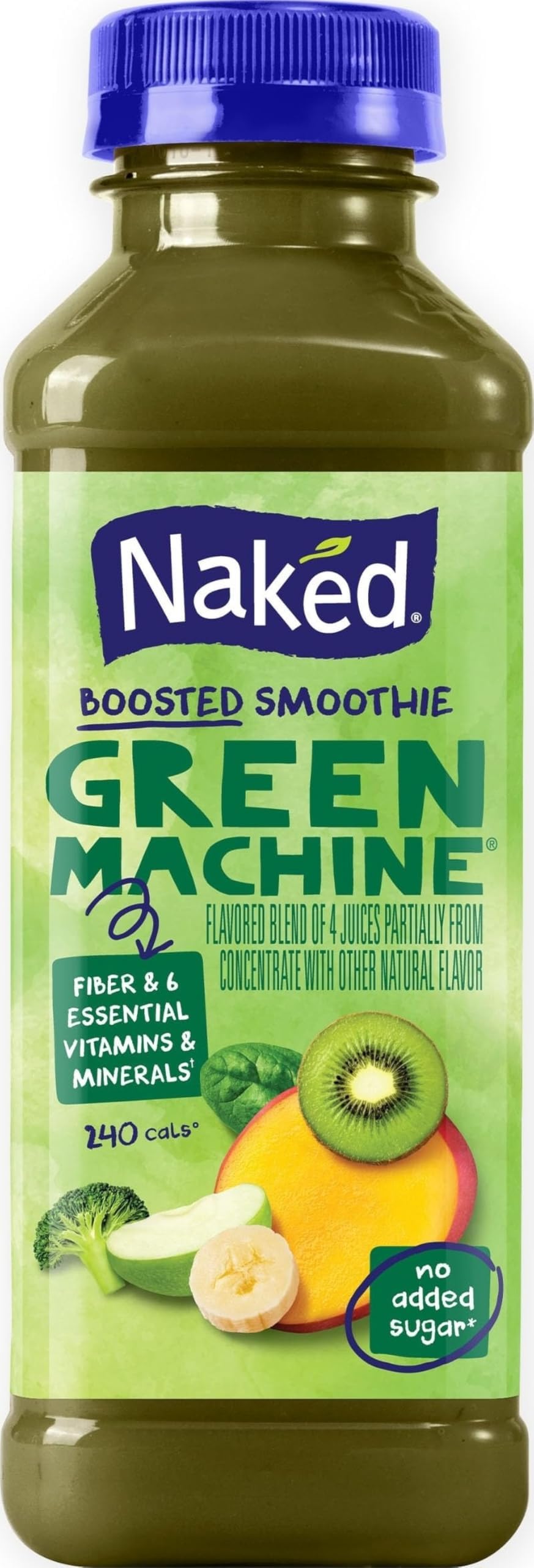 Boosted Smoothie Green Machine, 15.2 fl oz Bottle - Real Fruit Juice Smoothie with Fiber, Excellent Source of Vitamin C and Vitamin E for Immune Support