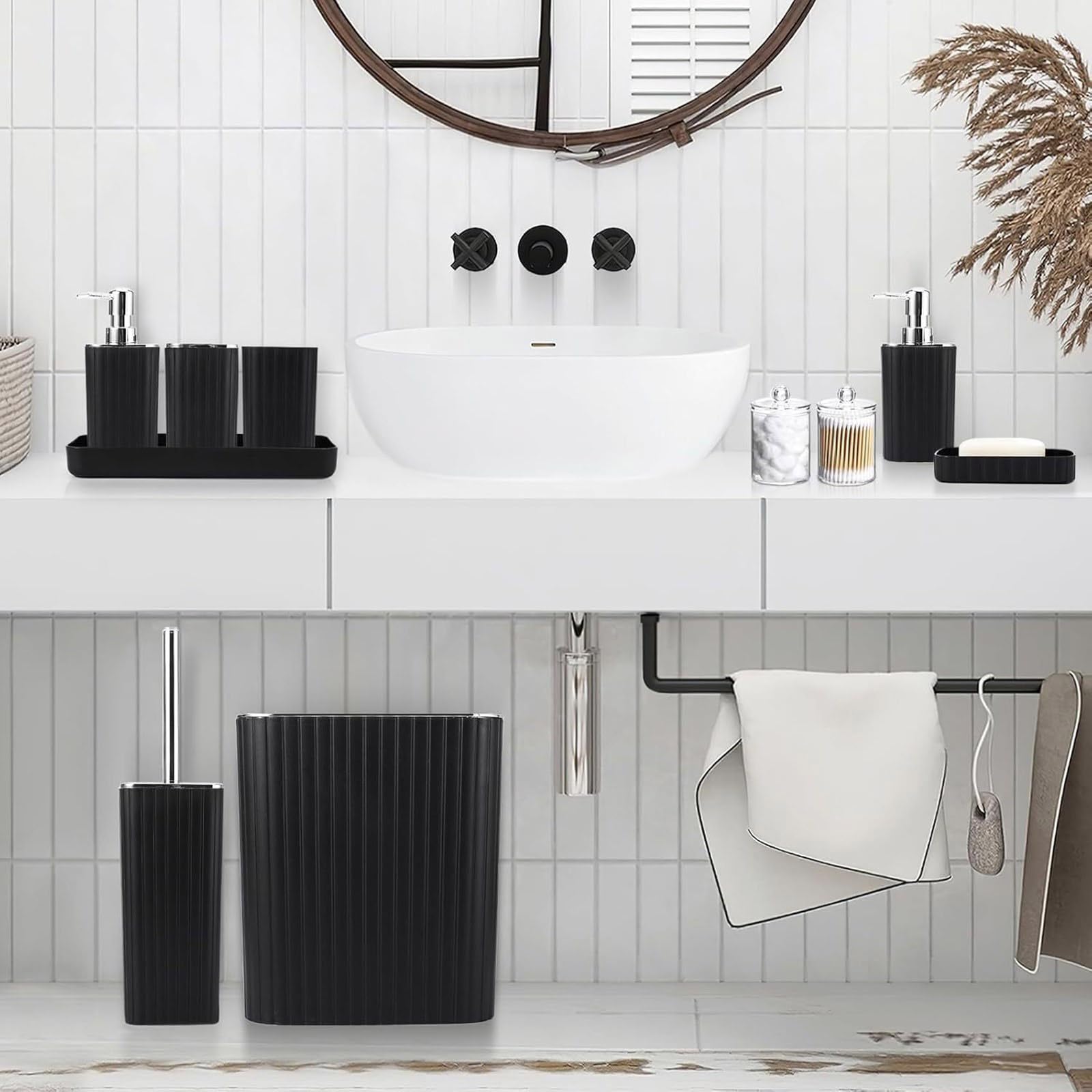Juego de accesorios de baño, 6 piezas, dispensador de champú hidráulico, soporte para cepillo de dientes, taza de boca y soporte para cepillo de dientes