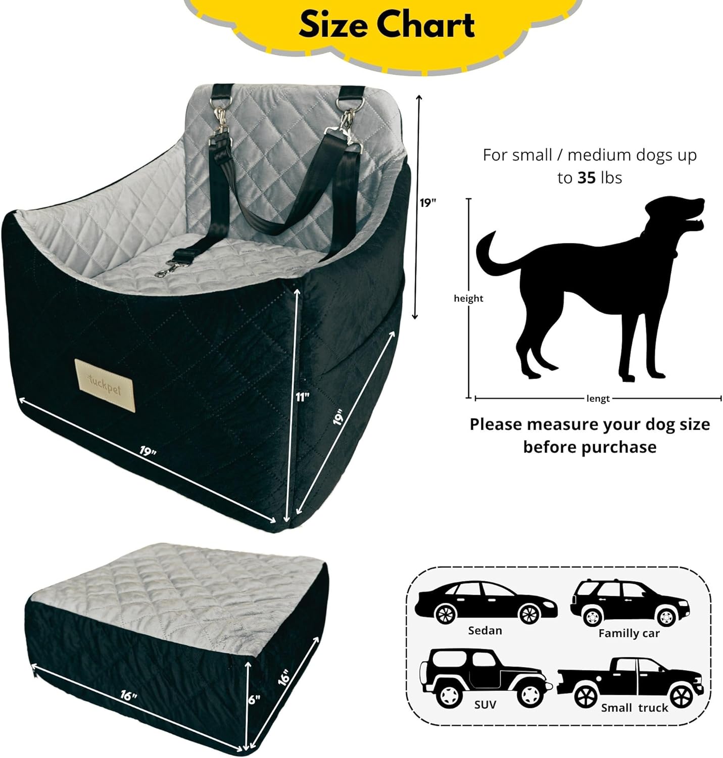 Dog Car Seat for Small/Medium Dogs up to 35 lbs, Memory Foam Booster Seat with Washable Cover, Storage Pockets & Safety Belts, Travel Pet Bed for Front & Back Seats