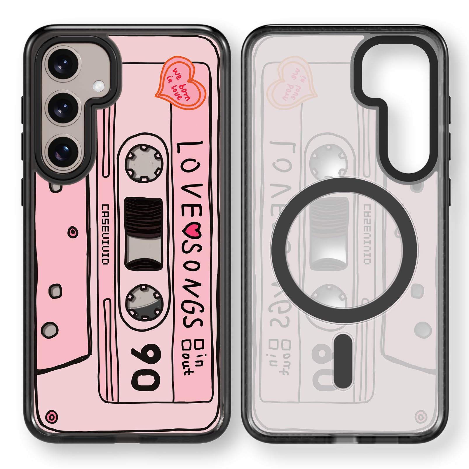 Rosarnnah for Samsung Galaxy S24 Case Aesthetic Black, Cassette Tape | Compatible with Magsafe 6.2" Phone Case, Cute Funny Pattern Design for Girls Women, Durable Shockproof 6.6ft Drop Protection Cassette Tape(M24) Magnetic Case Samsung Galaxy S24