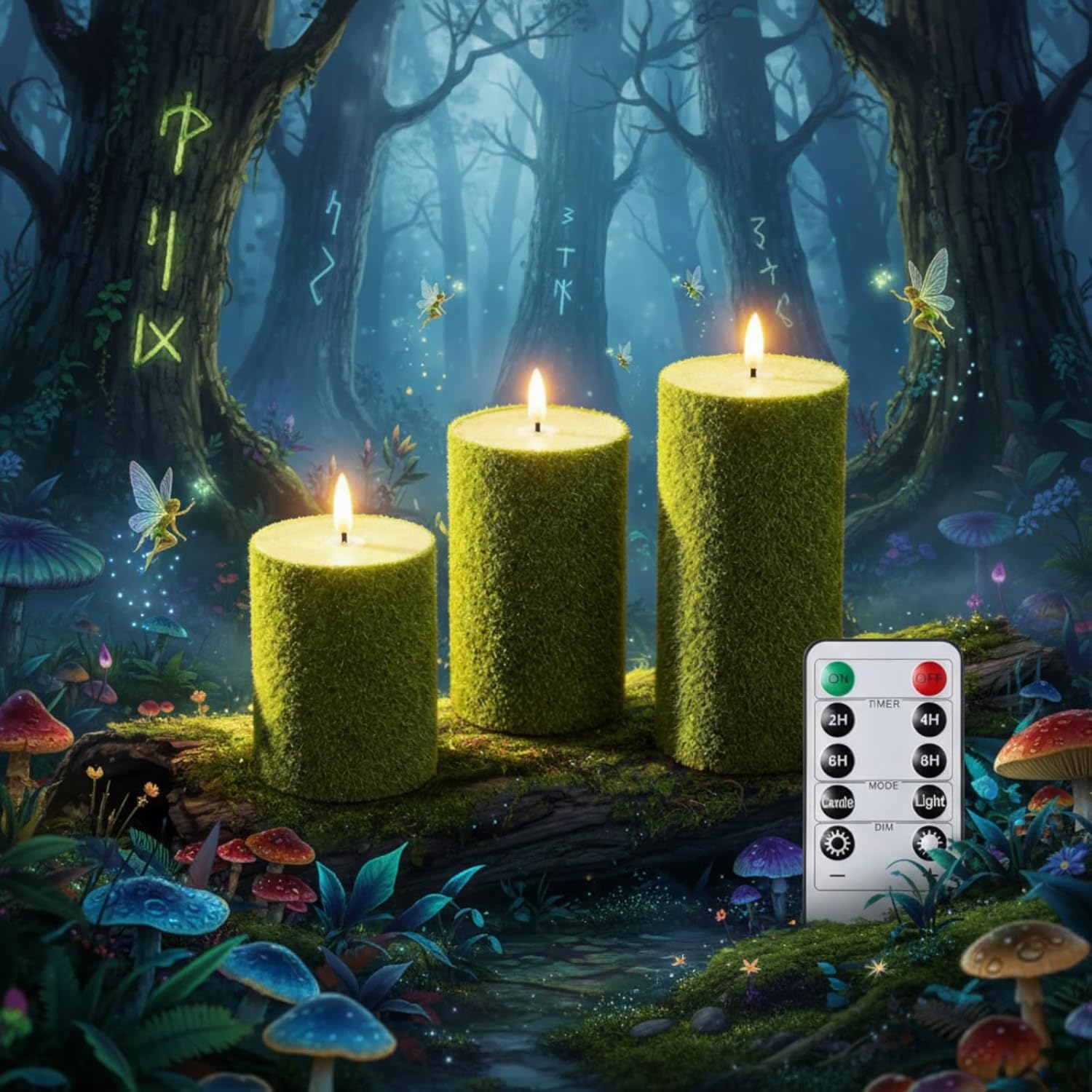 Glooglitter 3 Pcs Enchanted Fairy Forest Flameless Candles Battery Operated, Nutcracker Drum LED Candle with Remote Timer, Drum Flameless Candles for Natural Altars Fairy Scenes Wedding Decorations