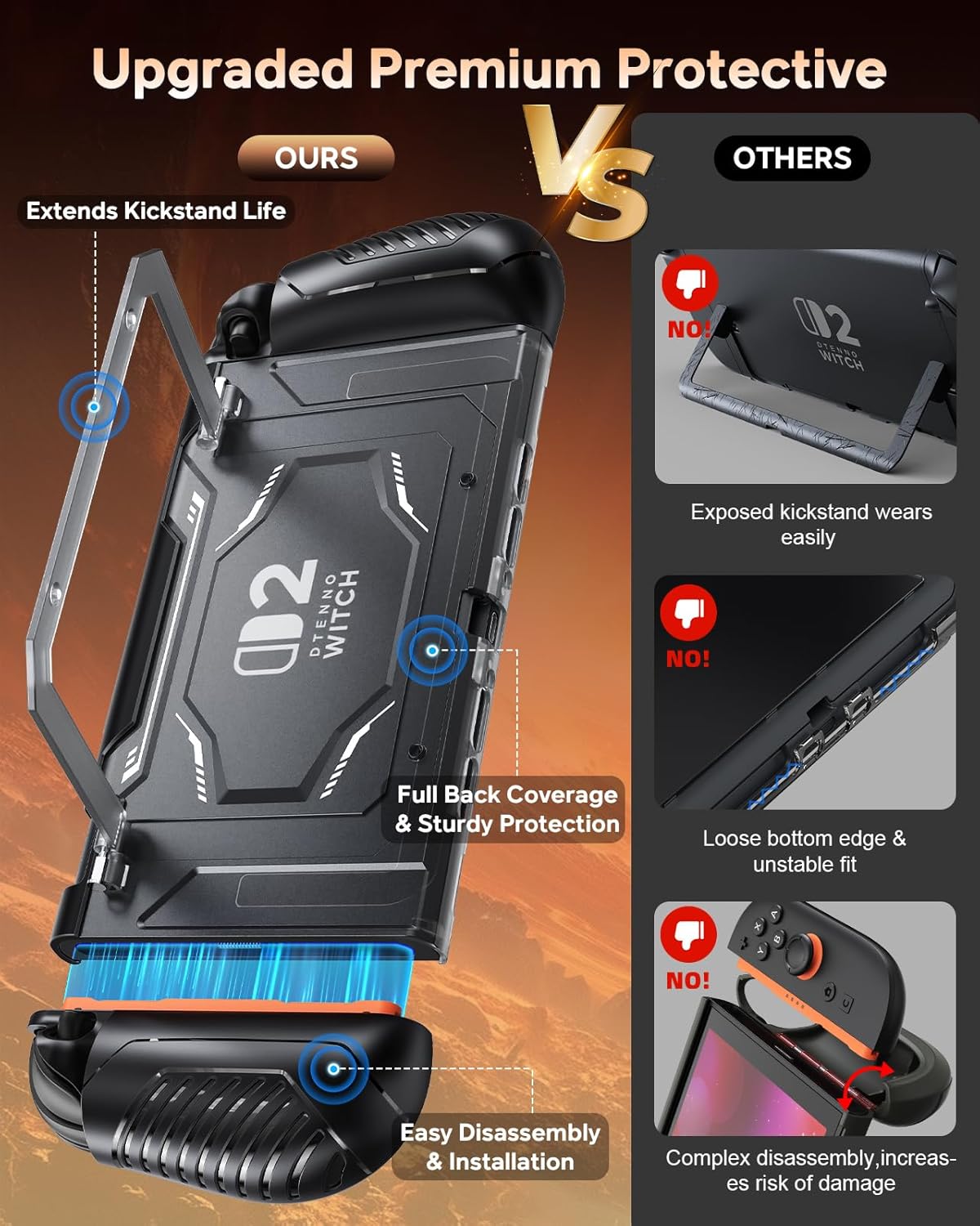 FYOUNG Dockable Protective Case for Nintendo Switch 2 with Hard PC Front Cover, Adjustable Kickstand, 12 Game Card Slots, TPU Grip for Joycon, Shock-proof&Anti-Scratch Shell for Switch 2 Accessories - Image 7