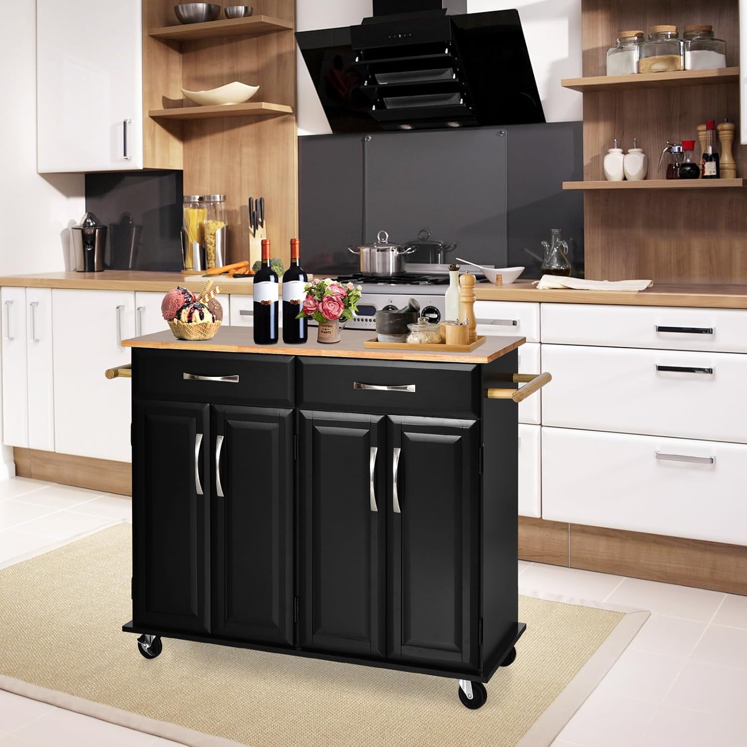 COSTWAY Rolling Kitchen Cart with dimensions labeled