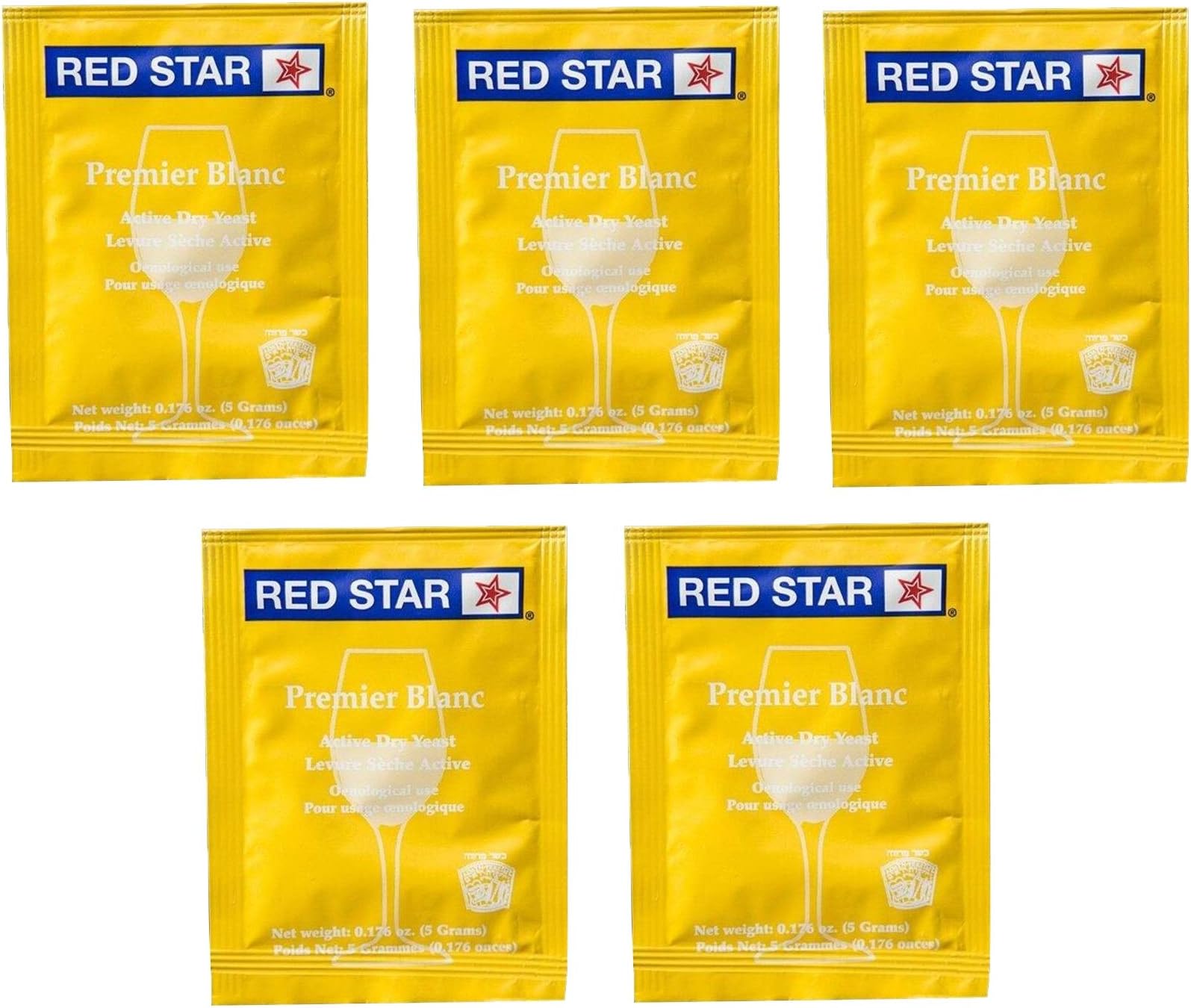 RS-PB-5 Red Star Premier Blanc Wine Yeast - Pack of 5 - with Freshness Guarantee, Yellow