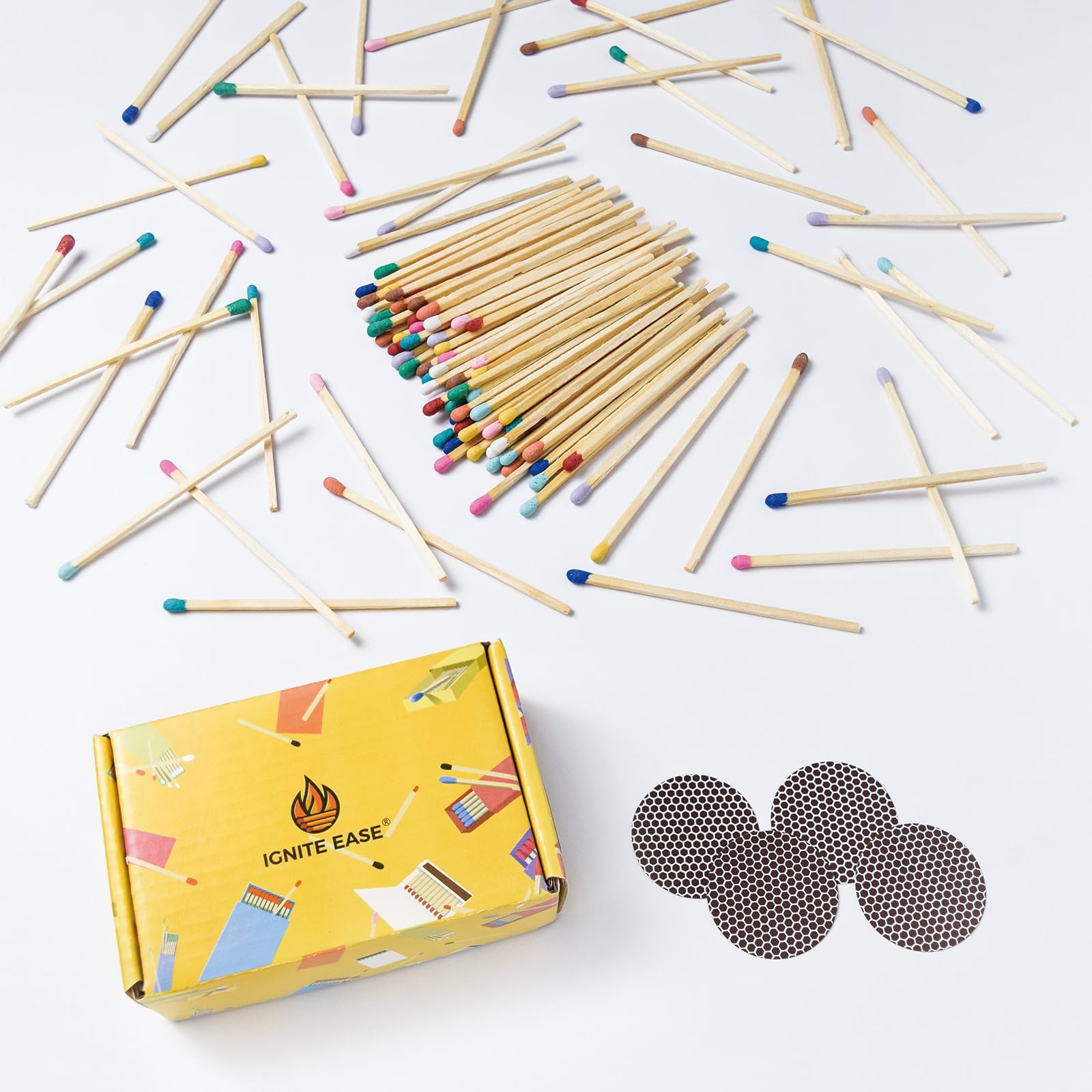 4 Inch Colorful Matches Bulk, 100 Count Long Safety Wooden Matches Sticks for Candles, Fireplace | Decorative Matche with Striker Box by IGNITE EASE