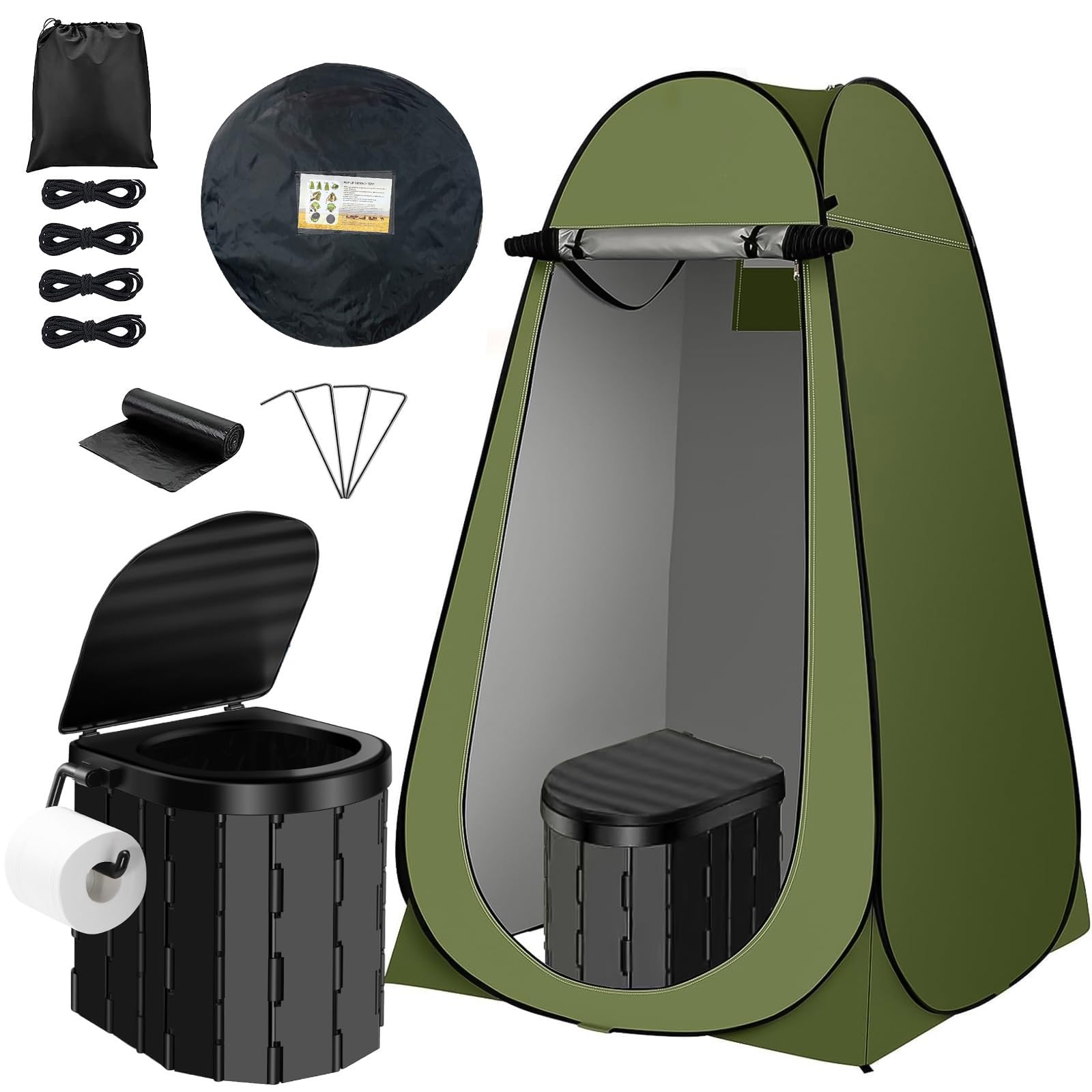 Kit de inodoro portátil, inodoro de camping con tienda de campaña retráctil y bolsa de inodoro, lavable, portátil, ducha al aire libre, vestuario para pañales