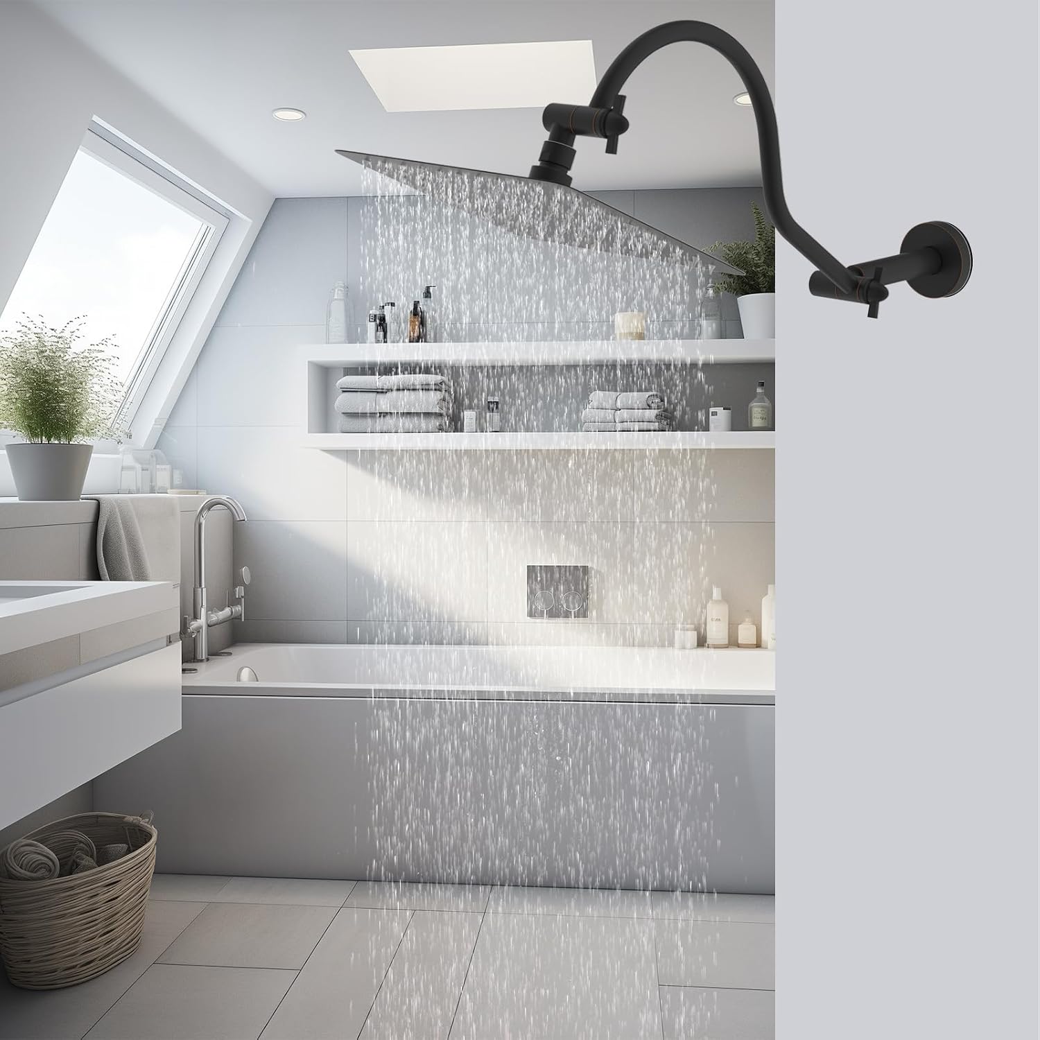 Hibbent All Metal Upgraded 18'' Shower Head Extension Arm, Shower Arm with Flange, Brass Flexible Height & Angle Adjustable Shower Extender with Lock Joint, Universal Connection, Oil Rubbed Bronze