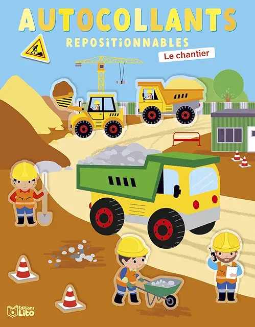 Autocollants repositionnables Le chantier - Stickers réutilisables pour enfants