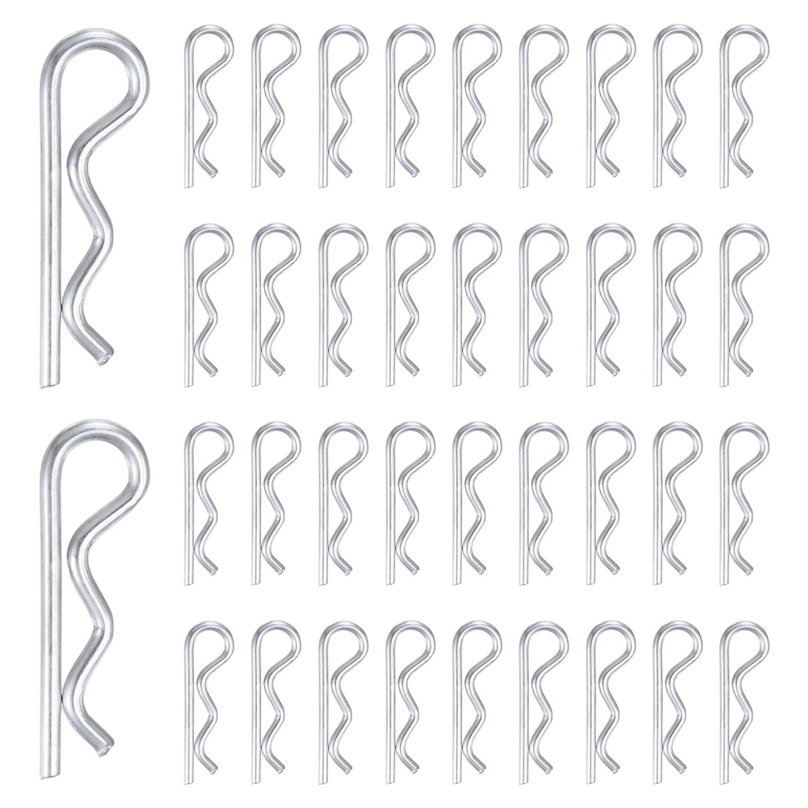 M METERXITY 38-Pack Cotter Pins, 3 mm Dia 1.8" Long Spring Steel R Clips for Trailer Locking/Trailer Clamps/Lawn Mowers/Trucks/Mechanics, Spring Fasteners Hitch Pin [Silver] — image 1