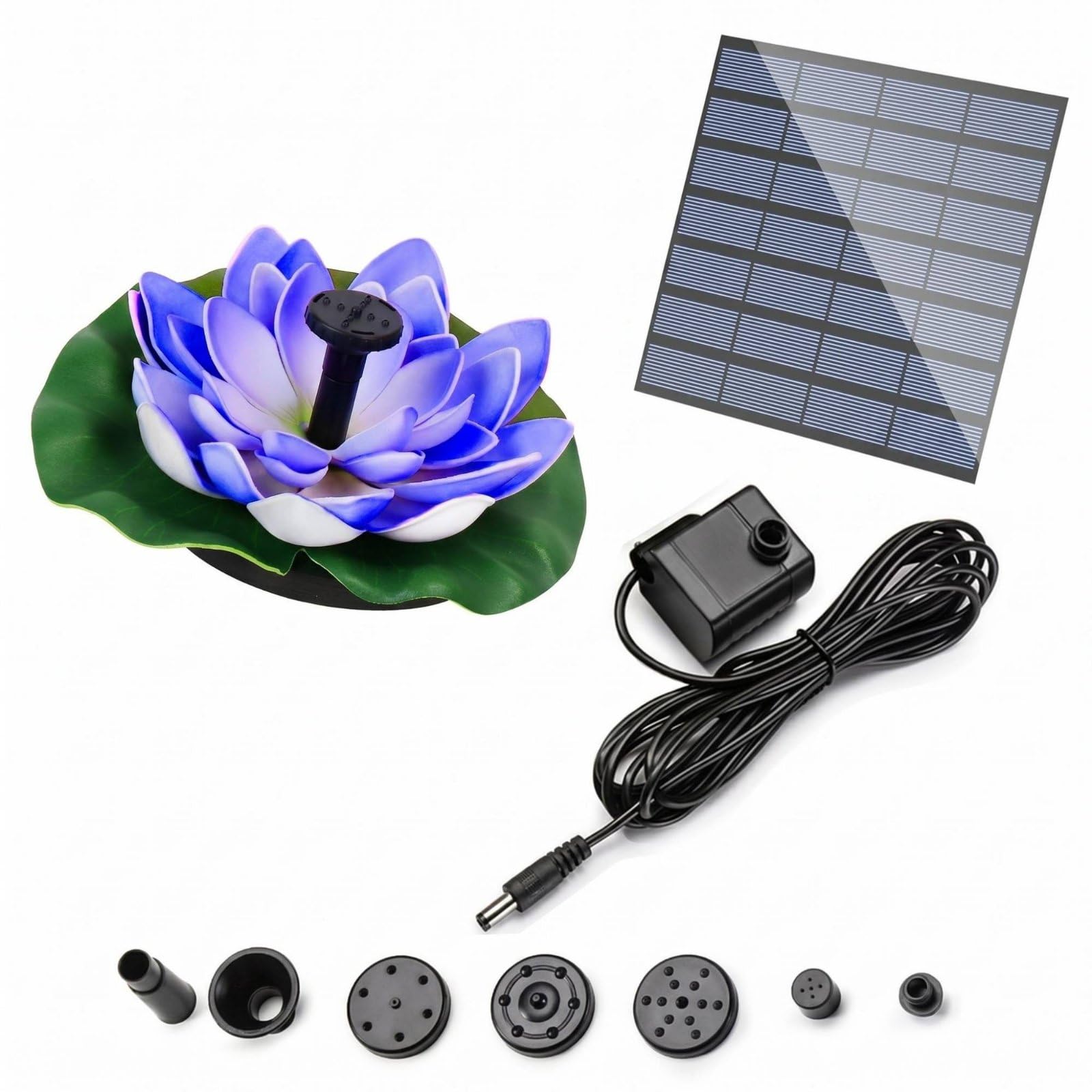 MYADDICTION 40 Pieces Floating Lotus Fountain Automatic Spray Lotus Frond Water Fountain Eco-Friendly Outdoor Decoration for Pond, Solar Blue Lotus-image-4