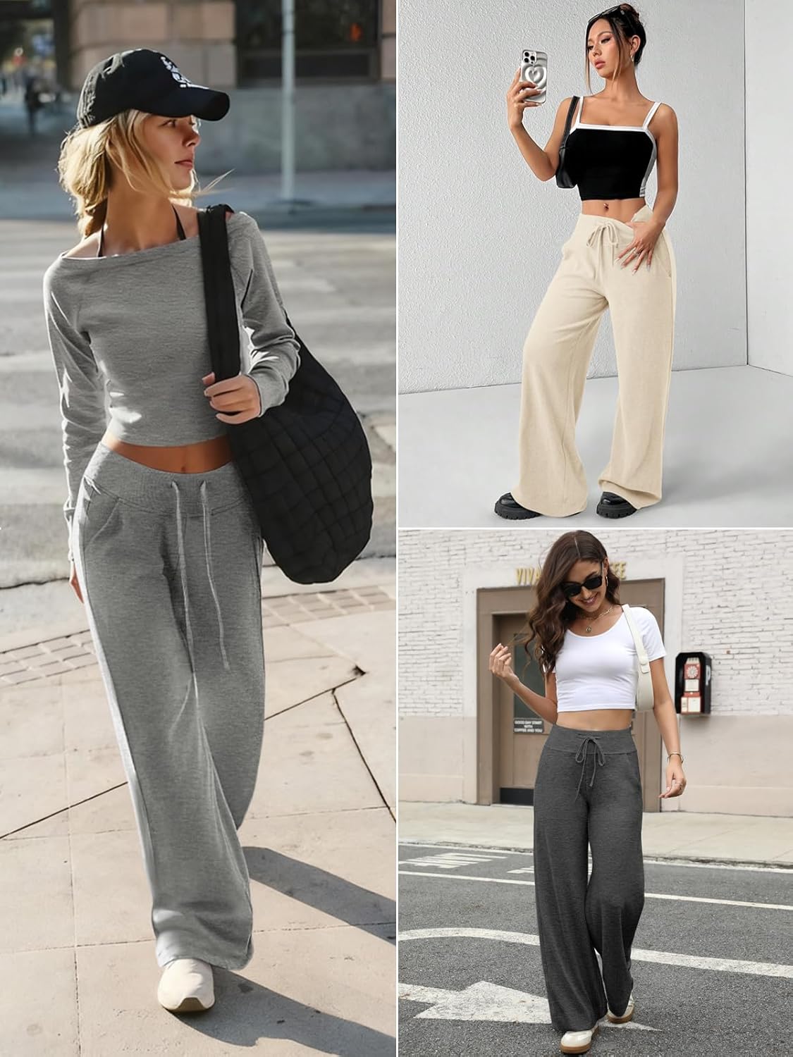 ATHMILE Sweatpants Women Fall Outfits Wide Leg Baggy Pants High-Waisted Drawstring Sweat Pants Fashion Joggers with Pocket - Image 5
