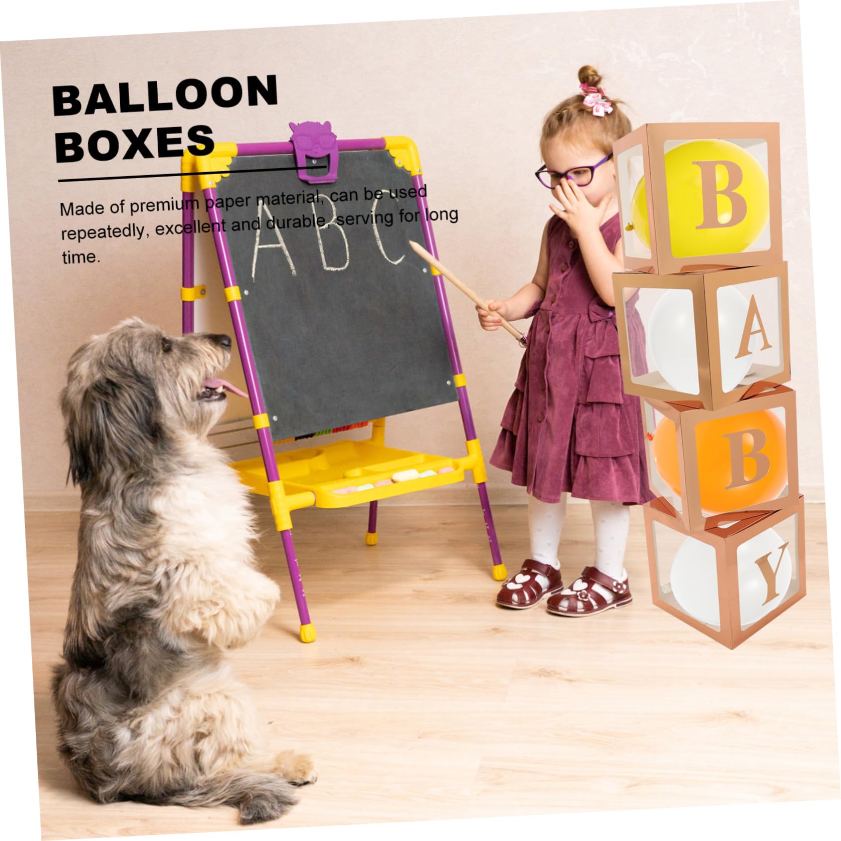 PLAFOPE Wiederverwendbare Ballonbox aus Papier mit Buchstaben zur Babyshower und Hochzeit Einfache Montage Dekoration für Babyparty und Besondere Anlässe