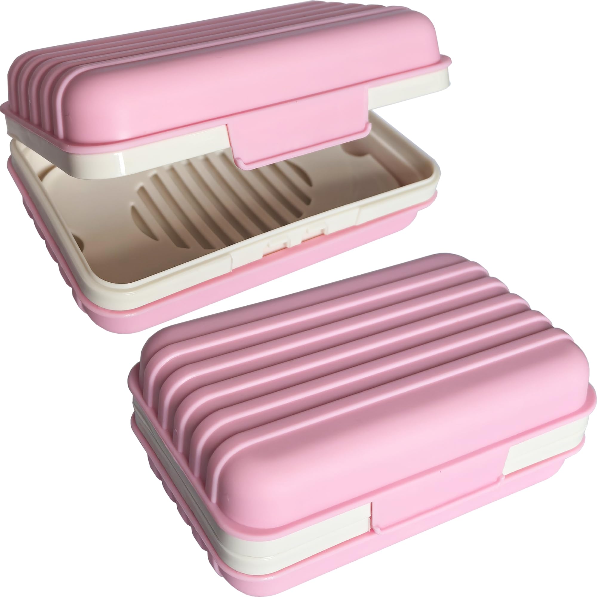 Lofekea 2 PackTravel Soap Case Soap Dish with Lid Portable Soap Box Container Draining Soap Holder for Traveling, Camping, Shower, Hiking, Gym, Leakproof, Pink