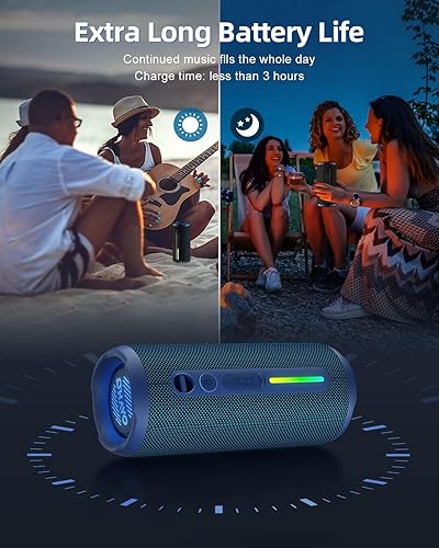Miniatura 7 de OHAYO Altavoz Bluetooth portátil, IPX7 impermeable altavoz inalámbrico con sonido estéreo de 24 W, graves adicionales activos, Bluetooth 5.3, luces