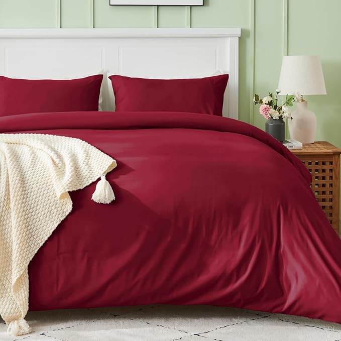 SASTTIE Duvet Cover Queen, Wine Red Queen Size Duvet Cover Set, Soft Duvet Cover with Zipper