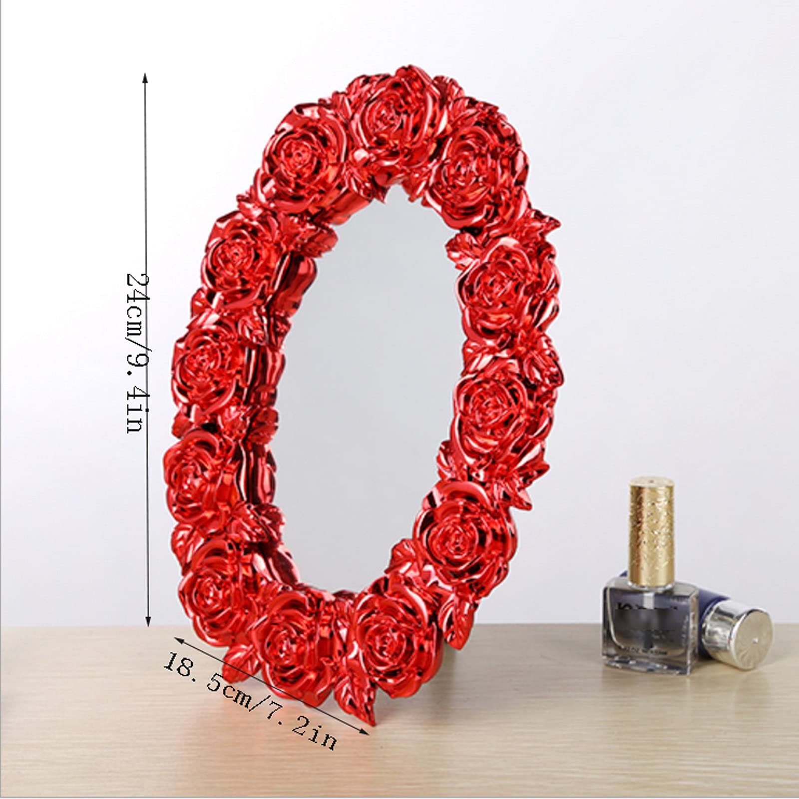 HASMI Schminkspiegel Hochzeit Make-up Spiegel Braut Rot Eitelkeit Spiegel Rose Dekoration Spiegel Desktop Dressing Spiegel for Damen Kosmetikspiegel für den Haushalt