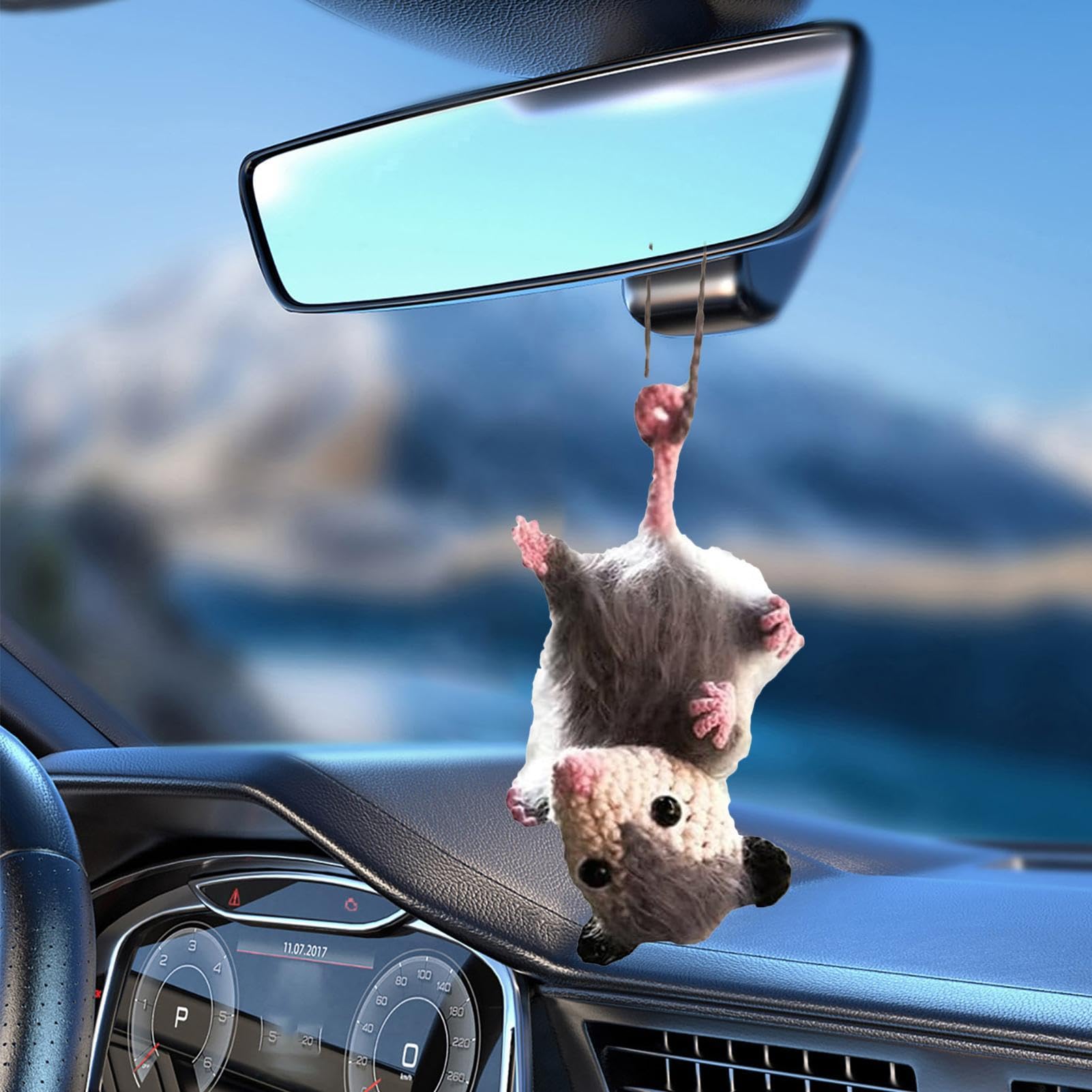 Opossum Car Charm - Car Pendant | Adorable Opossum Car Decoration - Car Accessory Unique Rearview Mirror Accessories Handmade Knitted For Car