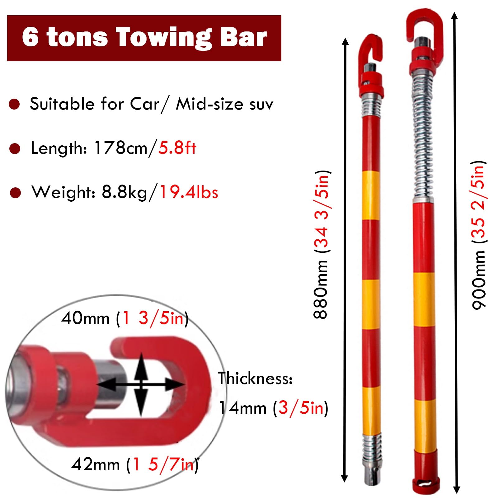 Bar ciągnący ciężkiej pracy awaryjnej, Tow Bar For Car Truck RV Trailer Hitch Receiver 3-50 ton Load Capacity Multicolor(Load 6 ton)