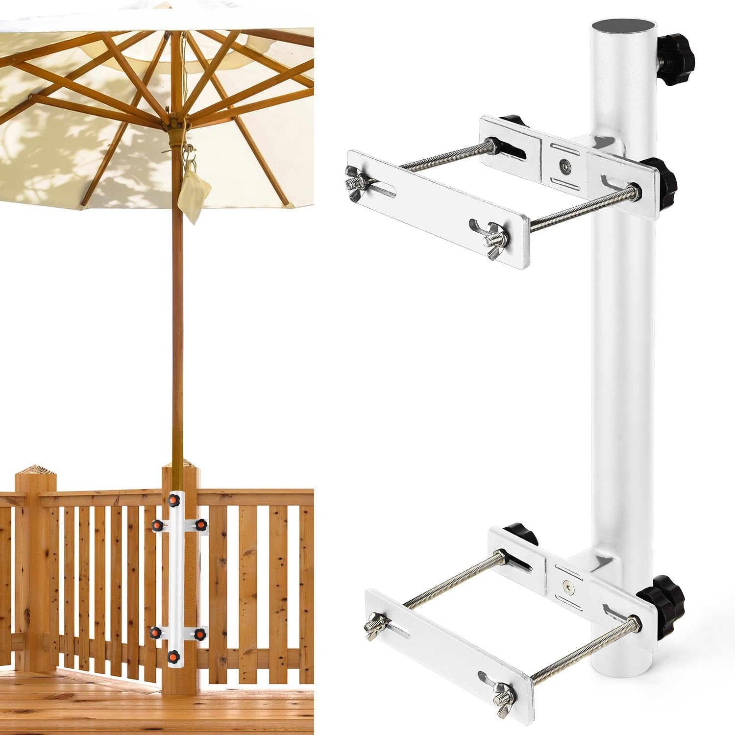 Patio Umbrella Holder, Heavy Duty Deck Umbrella Mount, Umbrella Holder for Deck Railing, Deck Mount Umbrella Holder, Umbrella Deck Mount, Deck Umbrella Holder, Umbrella Clamp for Deck (Black - Set 1)
