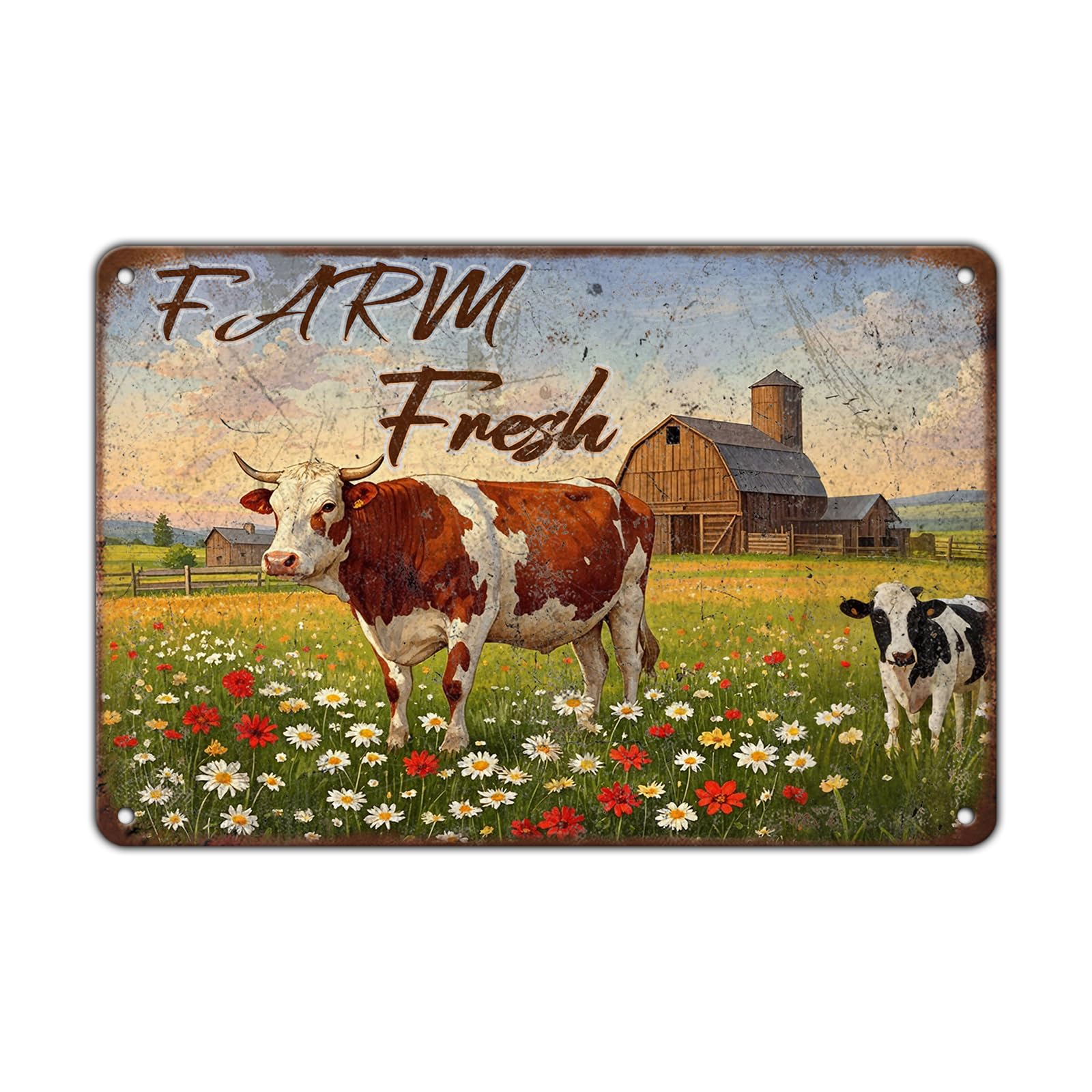 Anceky Funny Metal Tin Signs Farm Fresh Vintage Metal Sign Retro Wall Decor for Home Bar Pub Cafe Garage Man Cave Garden Yard 8×12 Inch