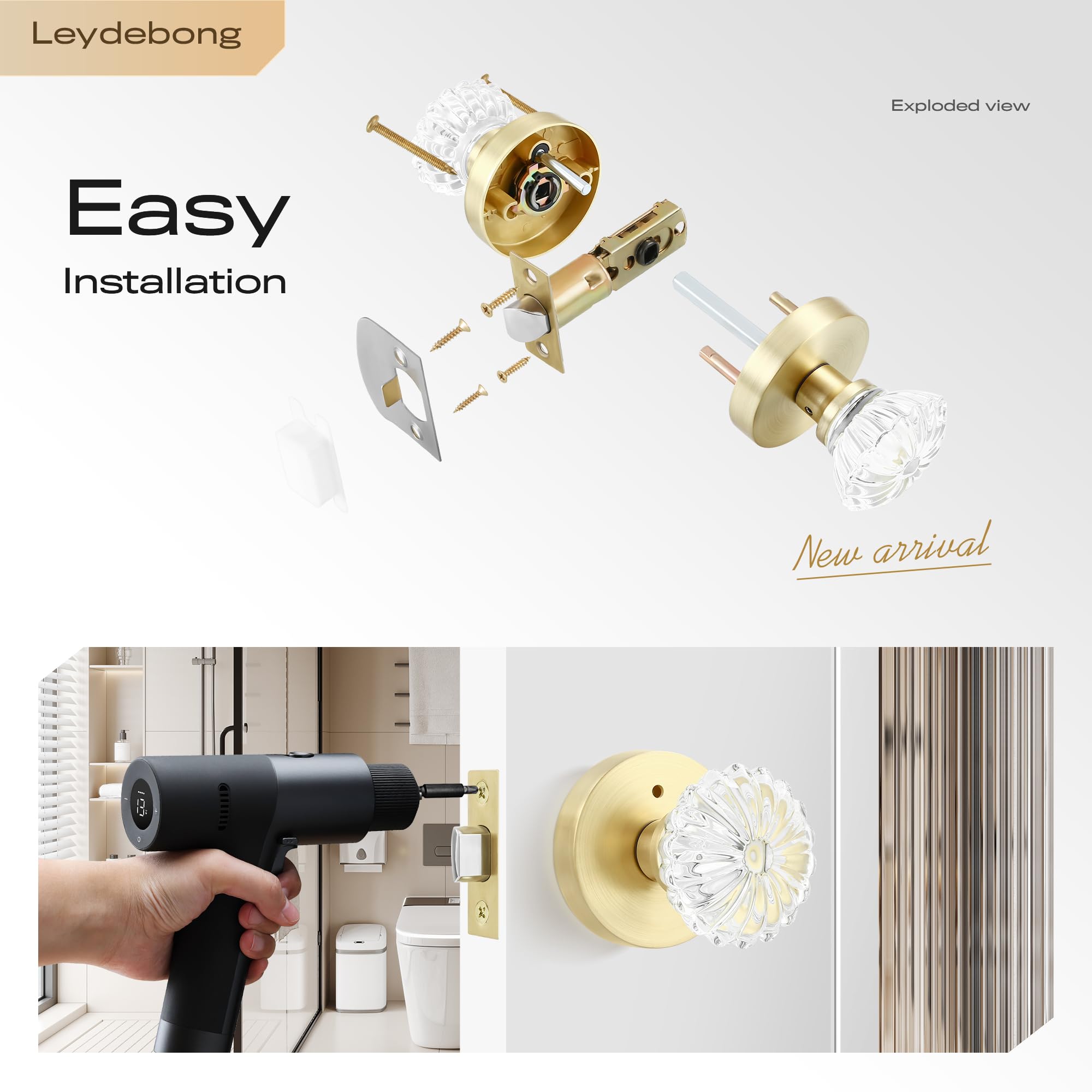 Crystal Glass Door Knobs with Lock - Privacy & Security -5