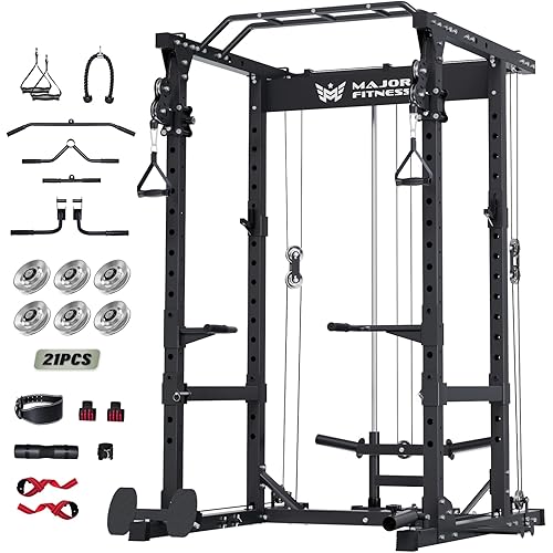 MAJOR FITNESS Drone1 Power Cage - Multi-Function Power Rack for Home Gym, Squat Rack with Pull-up Bar, Cable Crossover System, J-Hooks, for Strength Training, Heavy-Duty Steel Construction