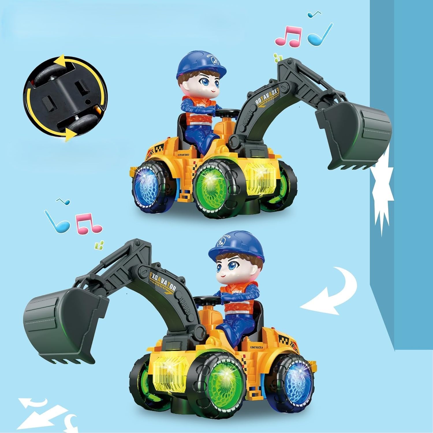 KRIREEN Excavator Super Toy, Construction Vehicle, LED Light, Automatically Runs Excavator Toy,Truck Model Construction Toys for Kids 3+ Years Old Boys and Girls, Best Gift for Kids, (Pack of 1) 1