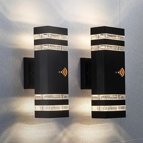 Paquete de 2 luces de pared para exteriores, luz de porche al aire libre del atardecer al amanecer para casa, luces modernas para puerta exterior,