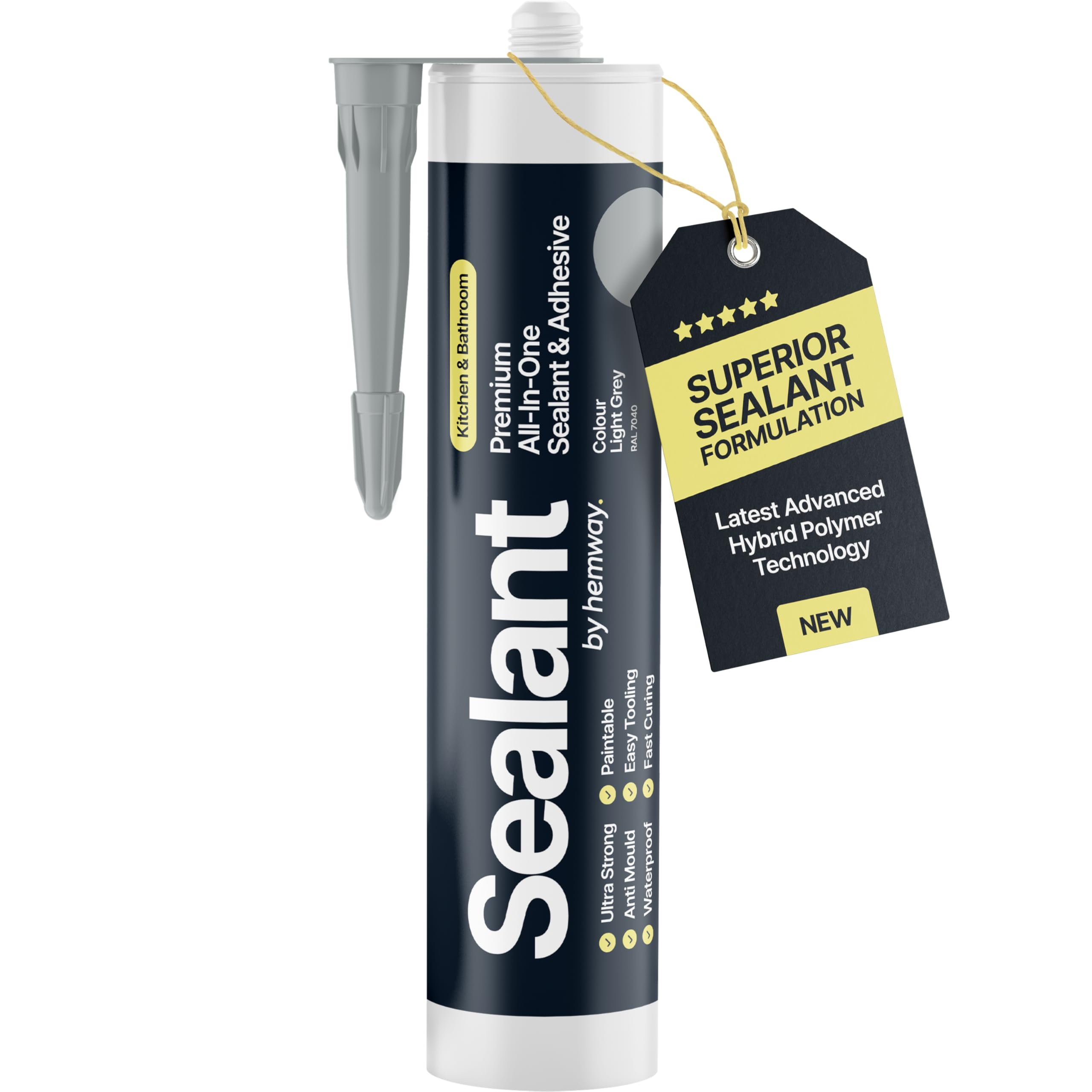 Light Grey Kitchen & Bathroom Sealant & Adhesive Hybrid Polymer | Superior to Bathroom Silicone Sealant | Waterproof, Odourless, Anti-Mould | Ideal For Kitchen & Around Bath & Shower - 300 ml 1 Pack