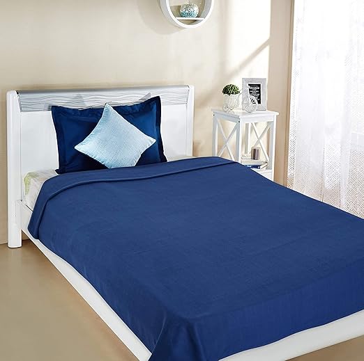 EVOLIFE All Season Polyester Micromink Summer AC Blanket Super Soft Polar Fleece Plain Duble Bed Blanket | AC Dohar | Comforter | Size 216 X 216 Cms (Approx 7 X 7 Ft) (Double) Skinfriendly (Blue)