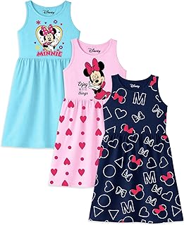 Kuchipoo © Disney Girls Minnie Mouse Printed Sleeveless Cotton Dress Combo | Cute Graphic Summer Casual Frock Set | Pack of 3