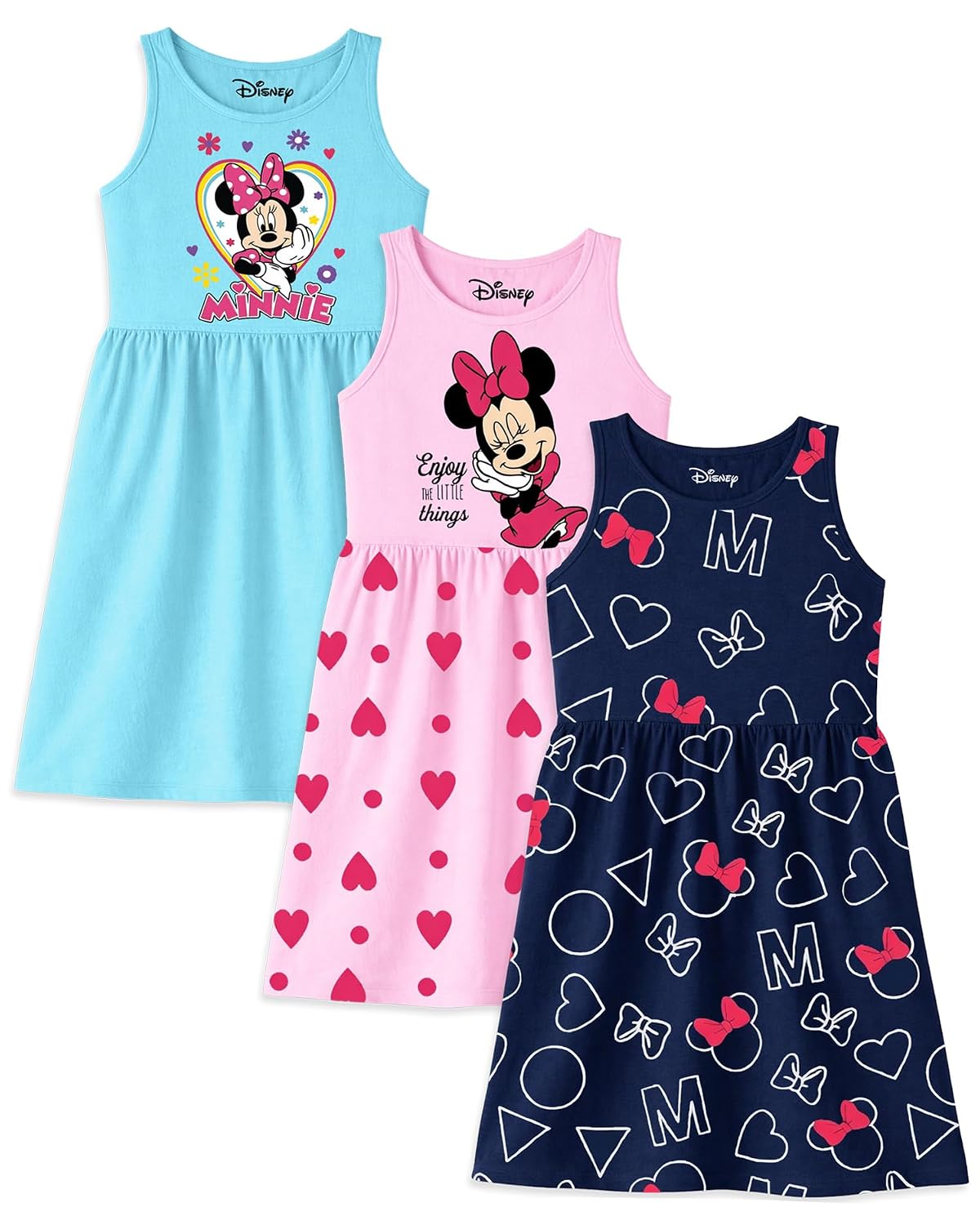 Kuchipoo © Disney Girls Minnie Mouse Printed Sleeveless Cotton Dress Combo | Cute Graphic Summer Casual Frock Set | Pack of 3 - Review, Price and Buying Guide
