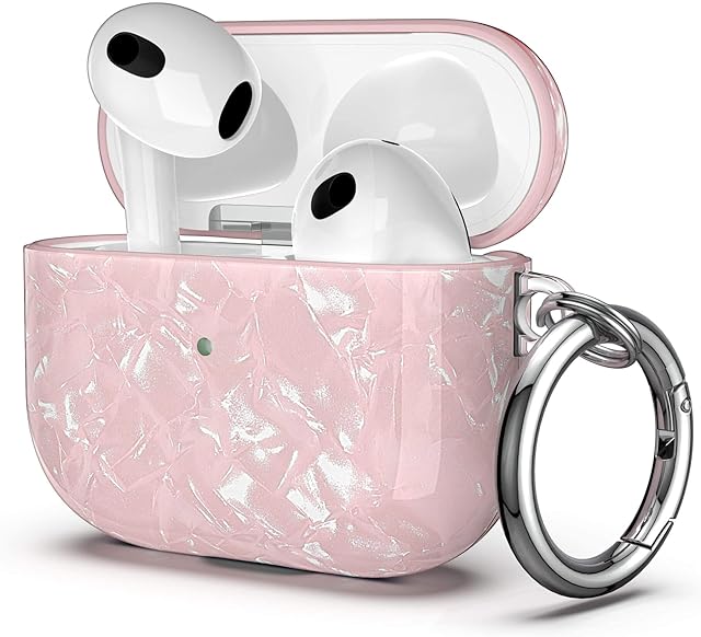 ULAK Compatible with AirPods 3 Case, Shockproof Pearl Shell Designed Designed Soft TPU Protective Cover with Keychain for AirPods 3rd Generation 2021 [Front Led Visible] (IMLPeach)