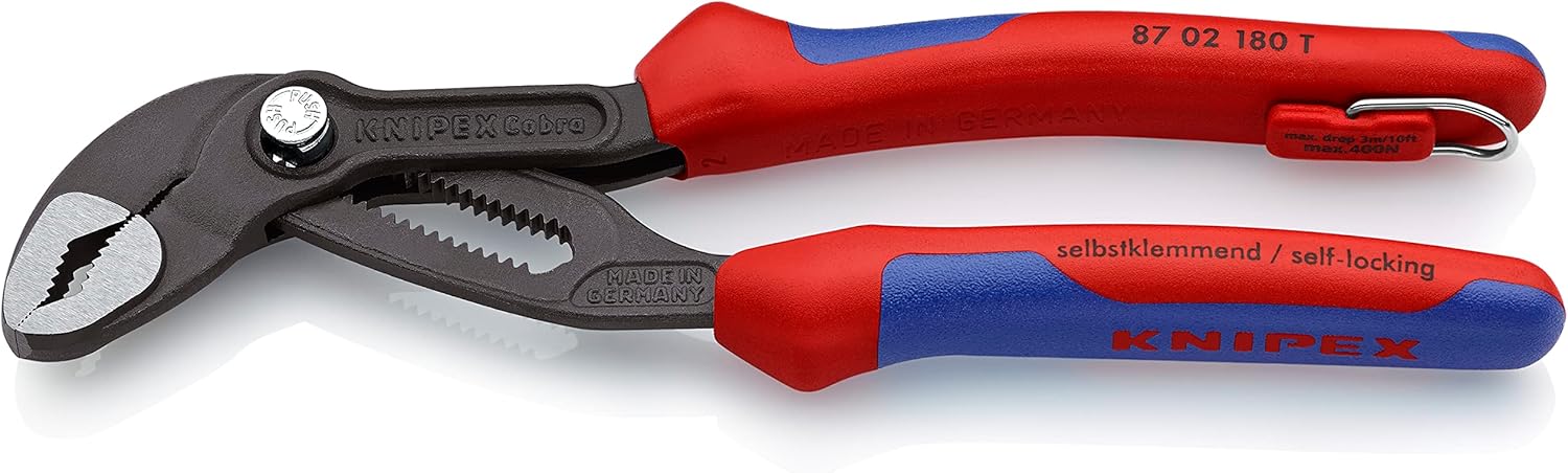 Knipex 87 02 180 T Water Pump Pliers "Cobra" 7,09" with soft handle and tether attachment point