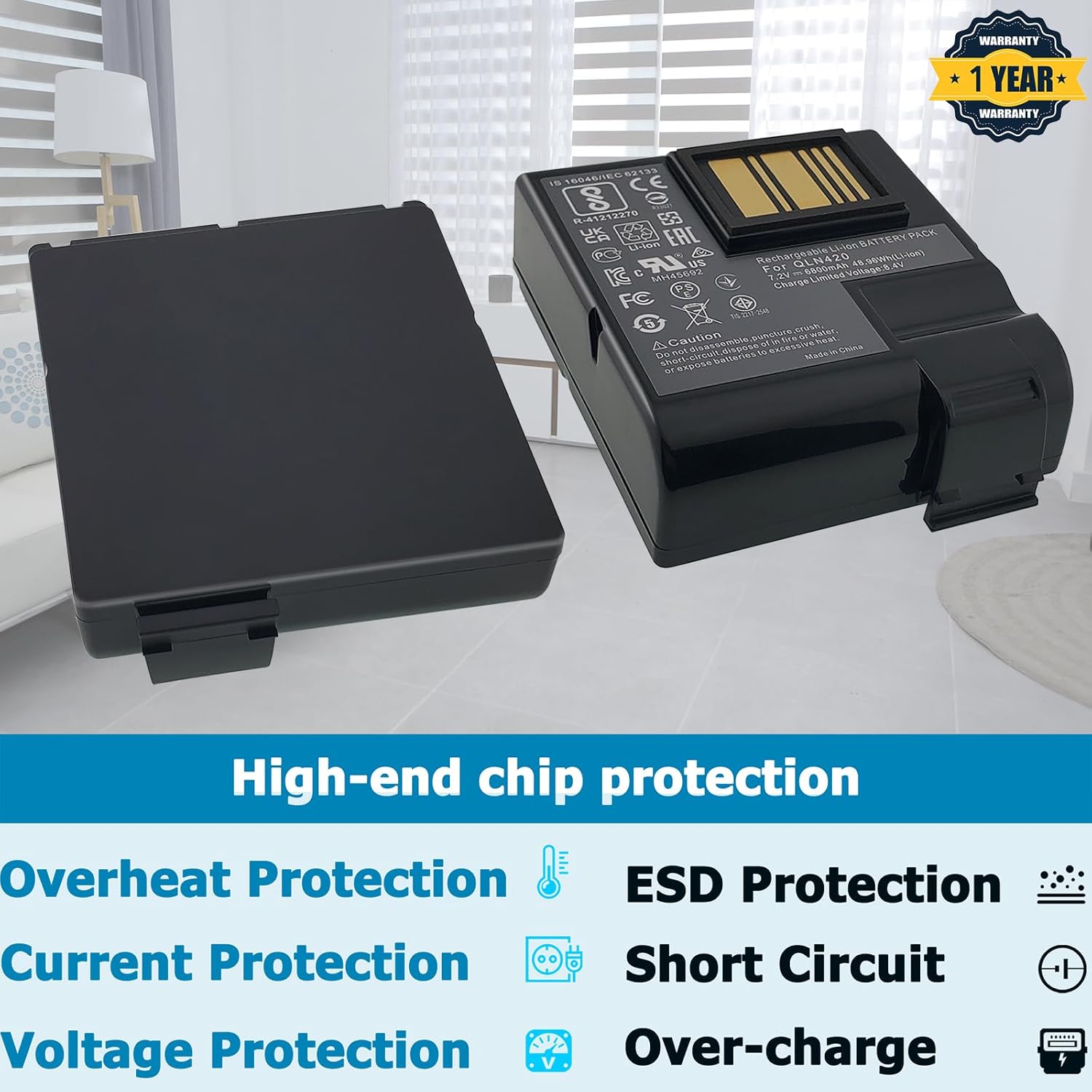 QLN420 Battery Compatible with Zebra ZQ630 ZQ63-AUWA000-00 ZQ63-ACFAC10-00 P1040687 P1089760-002 P1050667-016 BTRY-MPP-68MA1-01 P1049729 Printer 48.96WH 7.2V