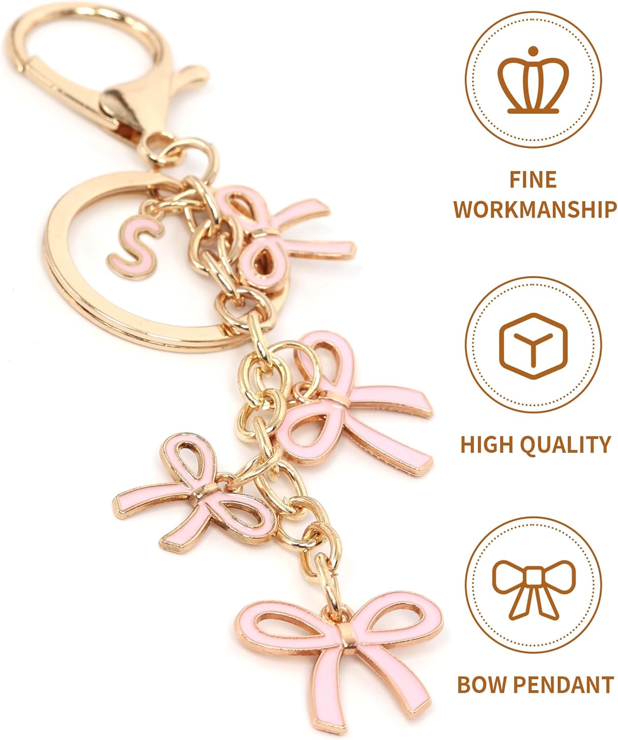 Bow Purse Charms Keychain - Pink Bow Alphabet Letter Key Chain, Bag Charms Wallet - Image 5