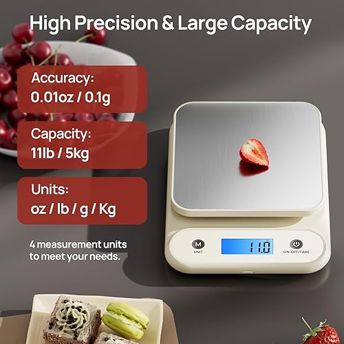 Miniatura 4 de Báscula digital de alimentos para cocina, 11 libras, 0.1 oz, 11.0 lbs0.00 oz, báscula de cocina para cocinar hornear, batería de litio integrada de
