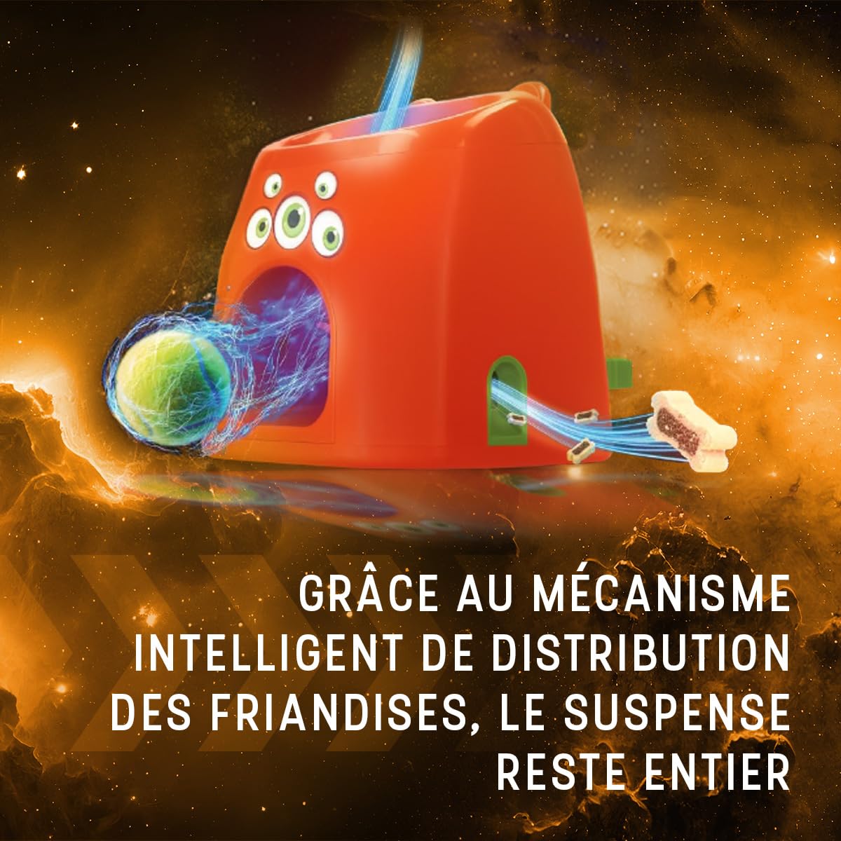 Holland Animal Care Dog Comets Fetch Snackmachine - Jouet à rapporter pour Chien - Jouet pour Chien - À remplir de friandises - Jouet Intelligent pour Chien - Orange - D1spencer Fetch and Treat