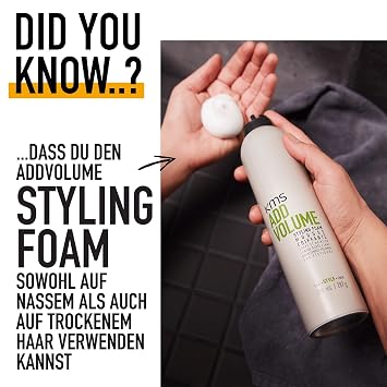 KMS Addvolume Styling Foam 300 ml Formula with upcycled rice; long-lasting volume; heat protection up to 230°C; vegan formula (no animal ingredients)