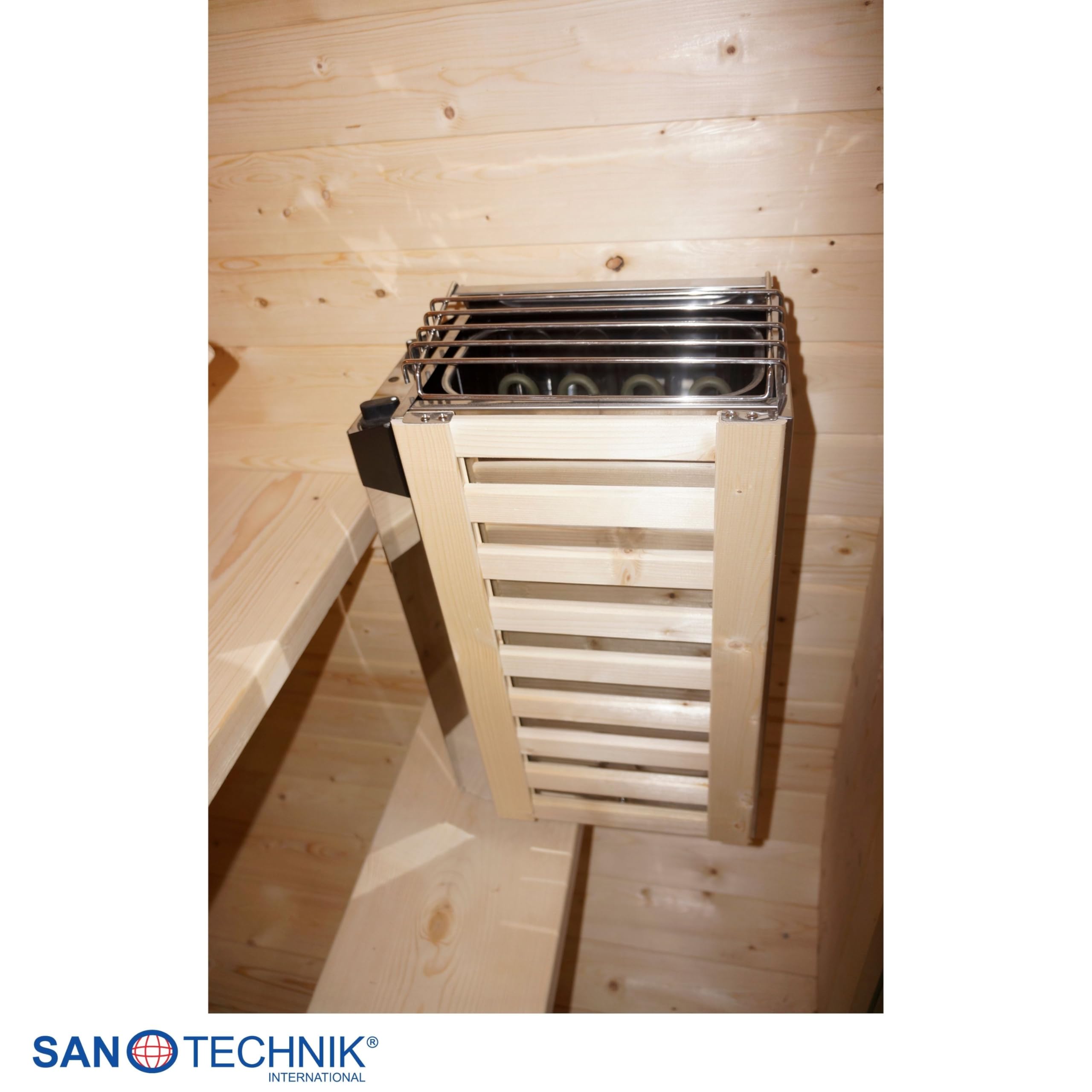SANOTECHNIK Sauna tonneau d'extérieur Lindholm, 128,2 x 120 x 194 cm, 1-2 personnes, poêle 3,6 kW